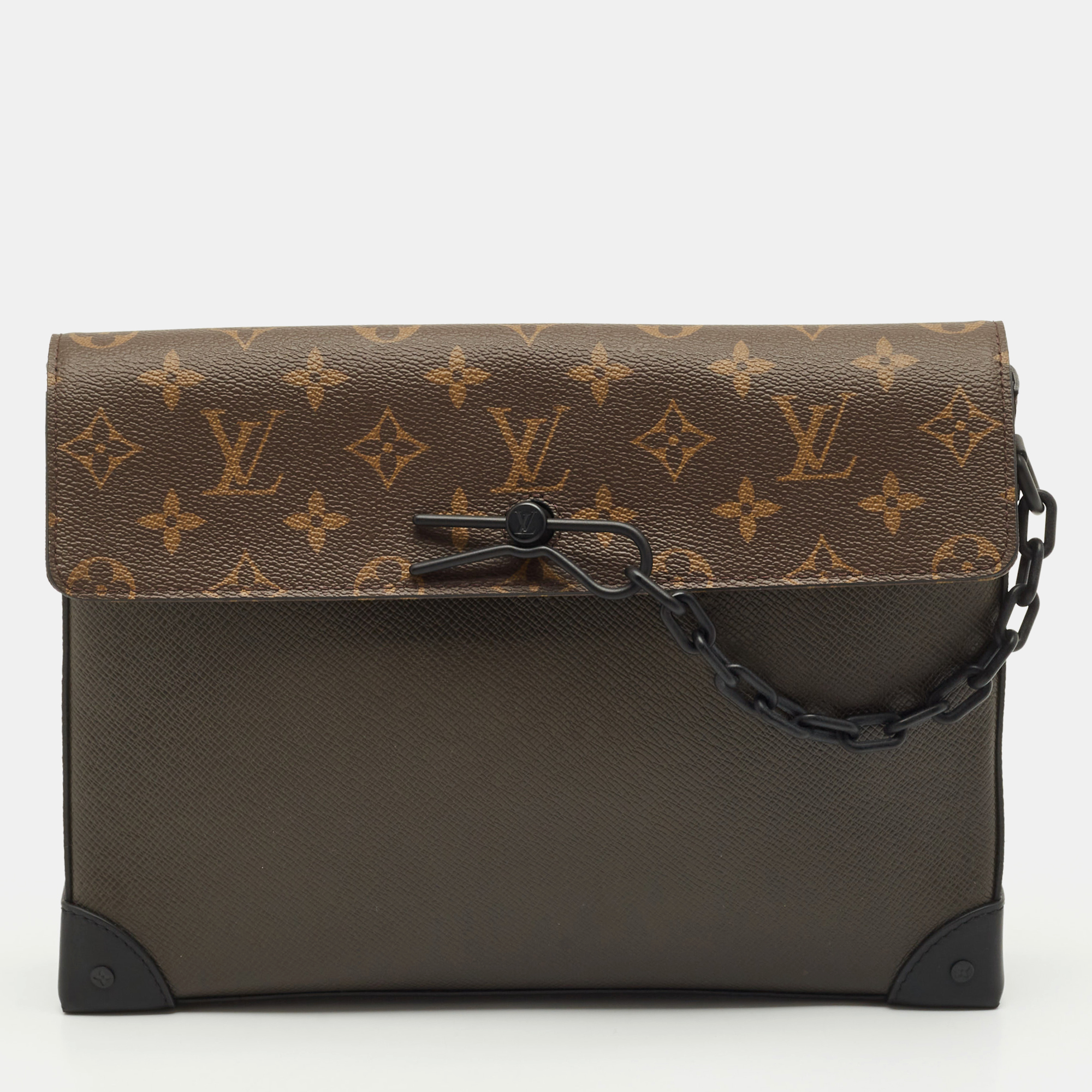 

Louis Vuitton Khaki Green Taiga Leather and Monogram Canvas Pochette Voyage Steamer, Multicolor