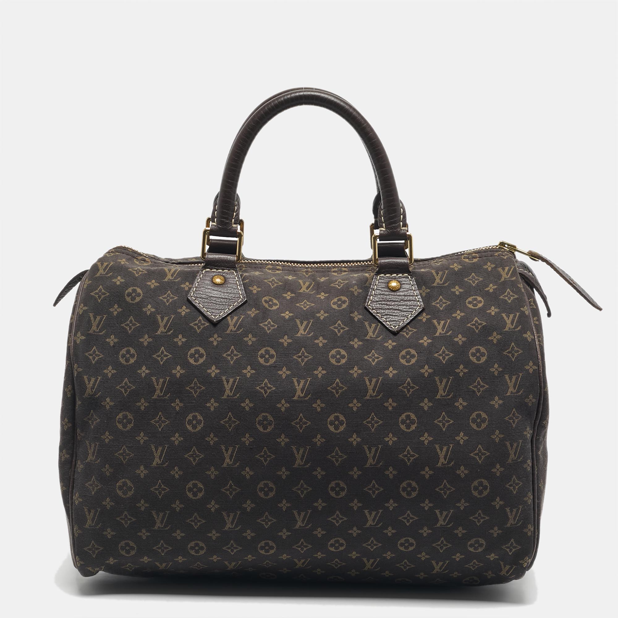 Pre-owned Louis Vuitton Fusain Monogram Mini Lin Fabric Speedy 30 Bag In Brown