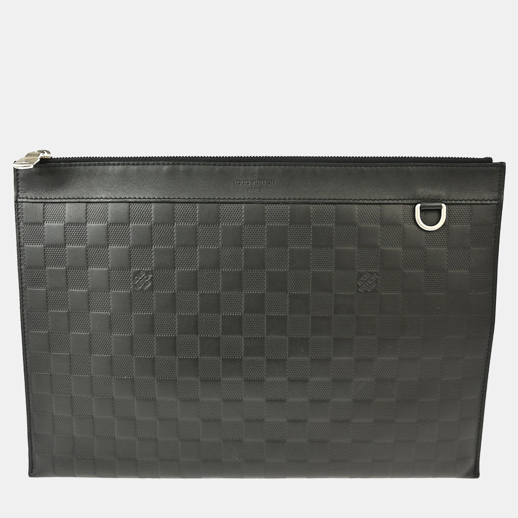 Pre-owned Louis Vuitton Damier Infini Pochette Discovery Clutch Bag In Black