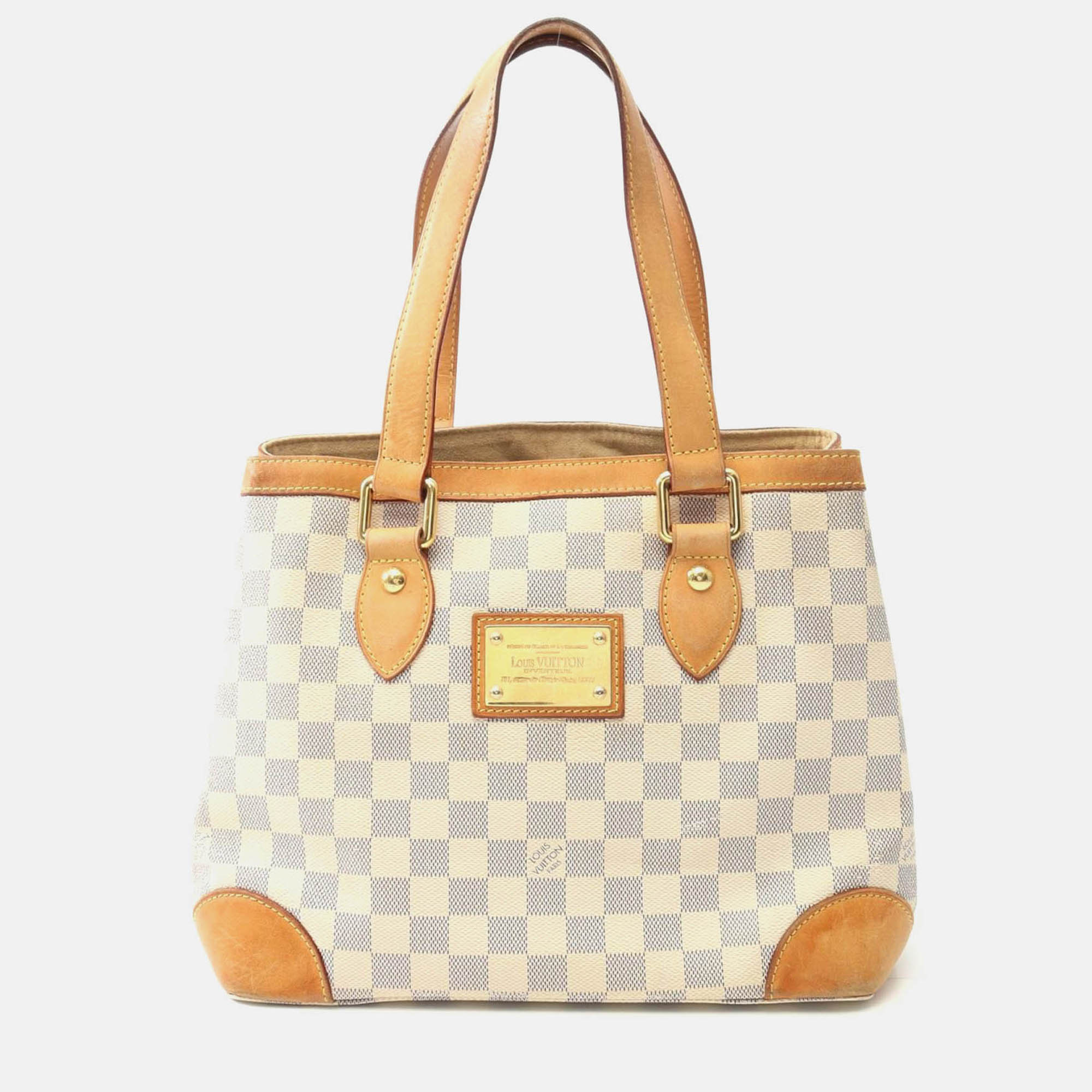 Pre-owned Louis Vuitton Hampstead Pm Tote Bag Damier Azur Canvas White