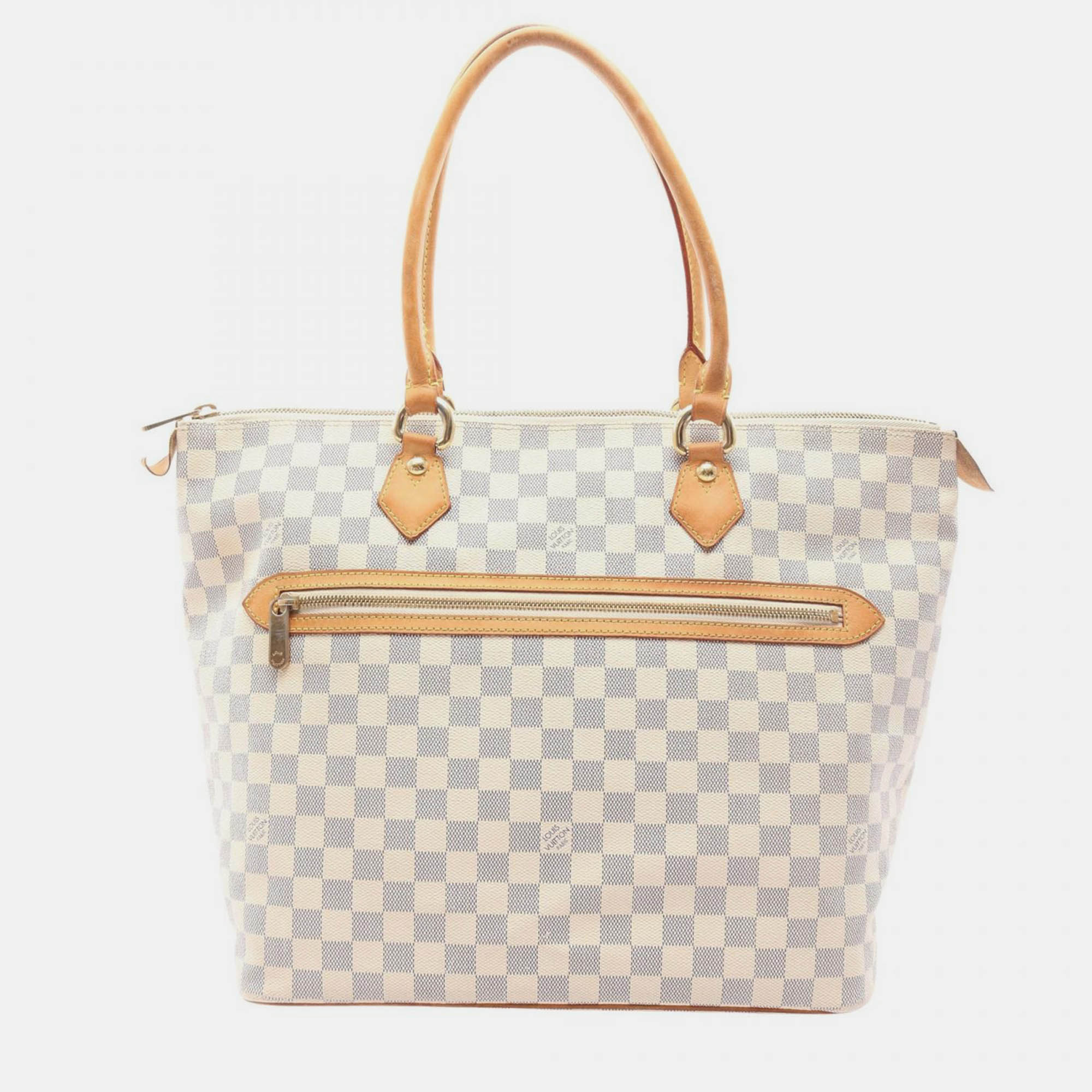 Pre-owned Louis Vuitton Saleya Gm Tote Handbag Damier Azur Canvas White