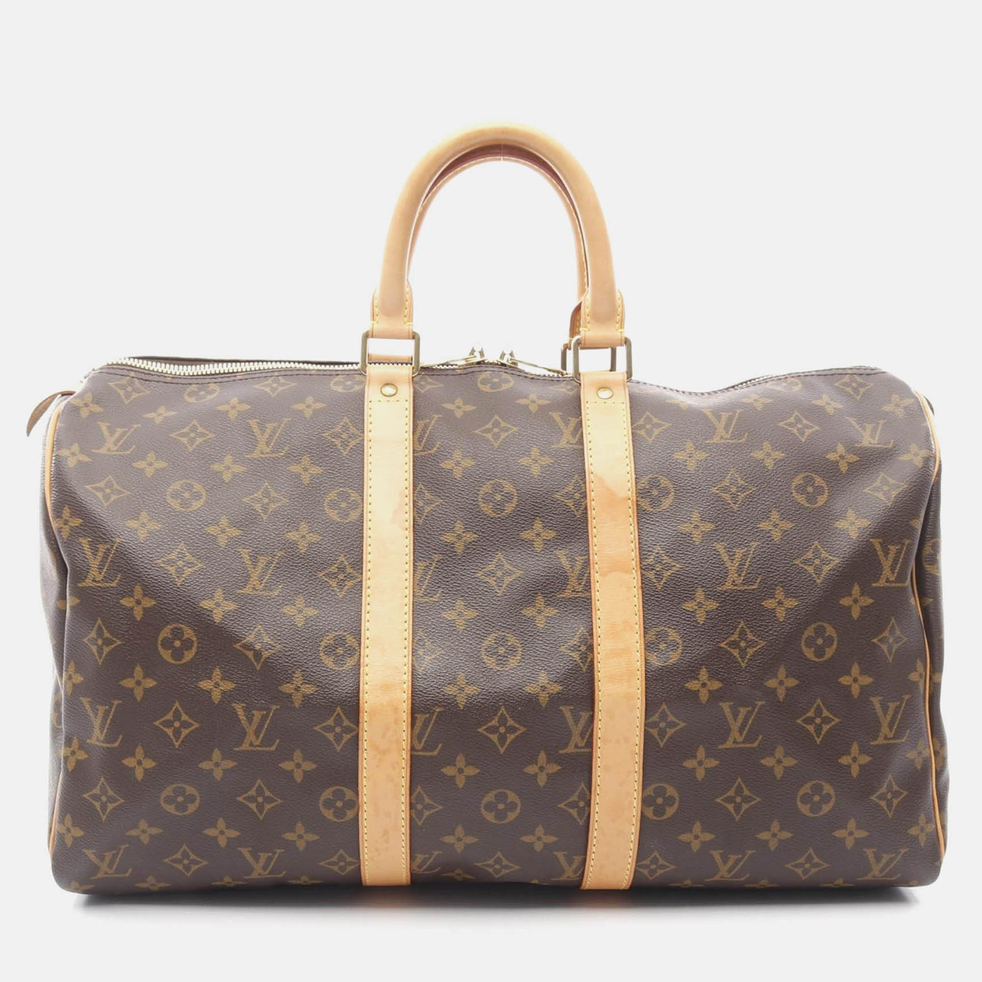 Pre-owned Louis Vuitton Keepall 45 Travel Duffle Handbag Monogram Canvas In Brown