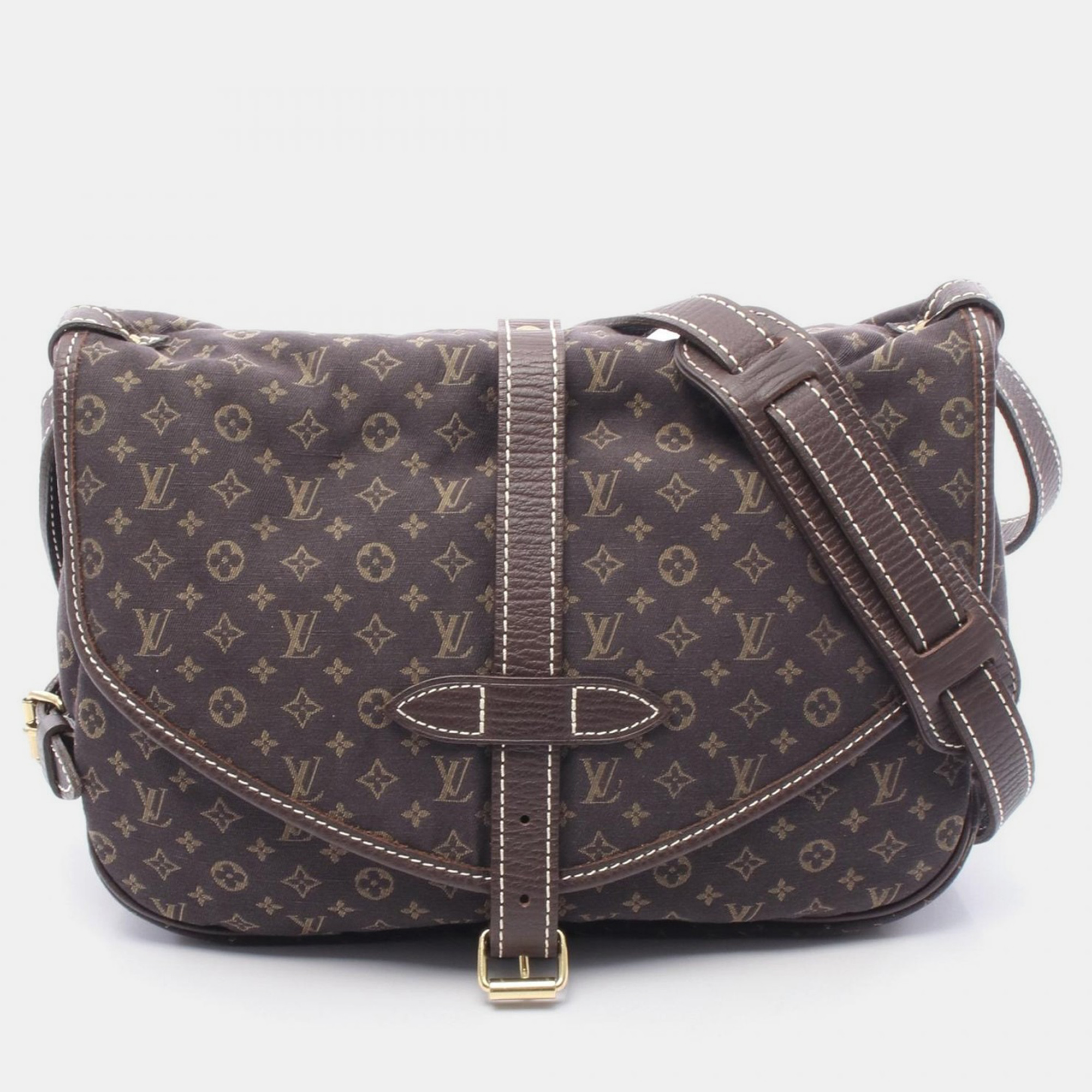 Pre-owned Louis Vuitton Saumur Shoulder Bag Monogram Mini Lin Canvas Ebene In Brown