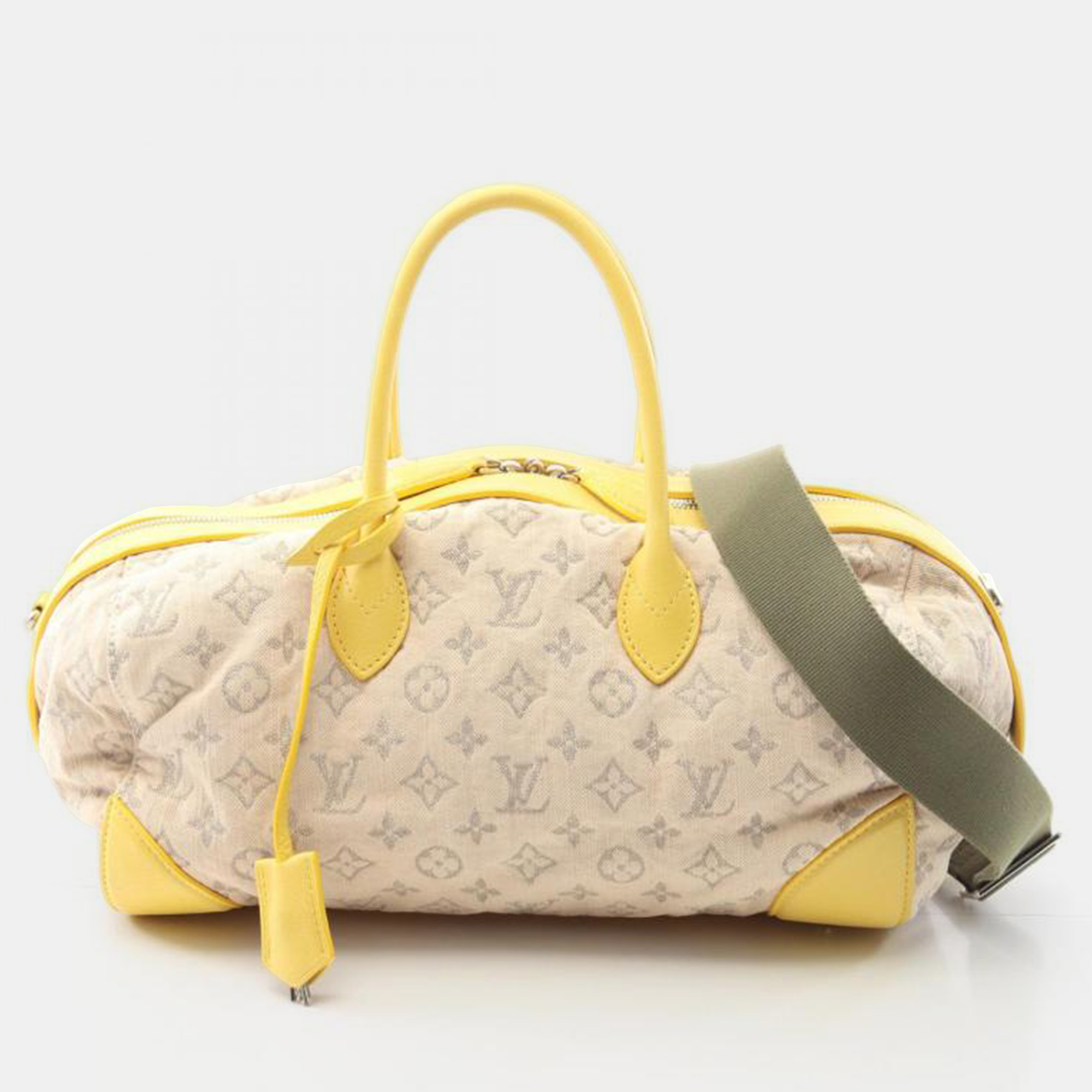 Pre-owned Louis Vuitton Speedy Round Monogram Denim Jaune In Sand