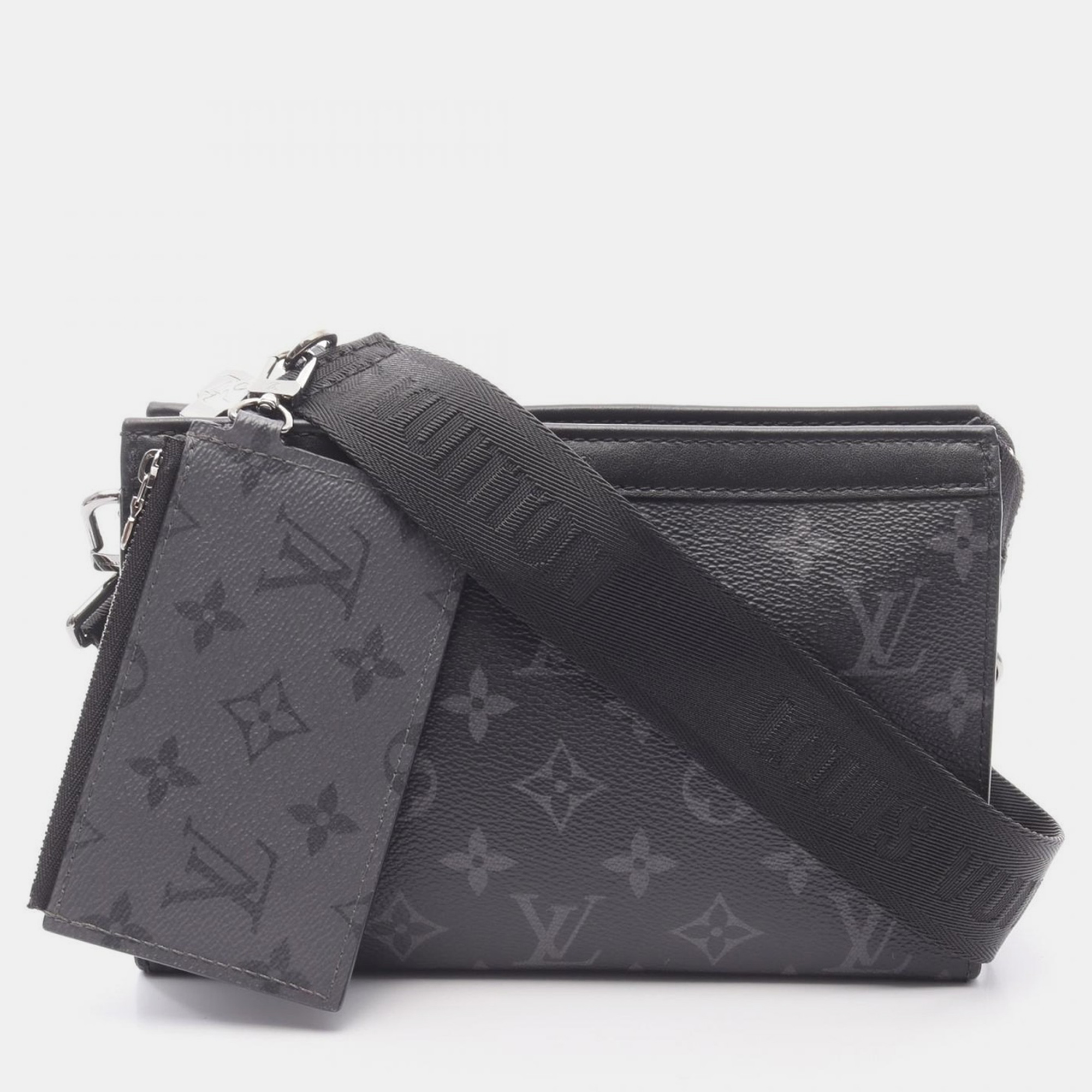 Pre-owned Louis Vuitton Gaston Wearable Wallet Monogram Eclipse Canvas Shoulder Bag In Black