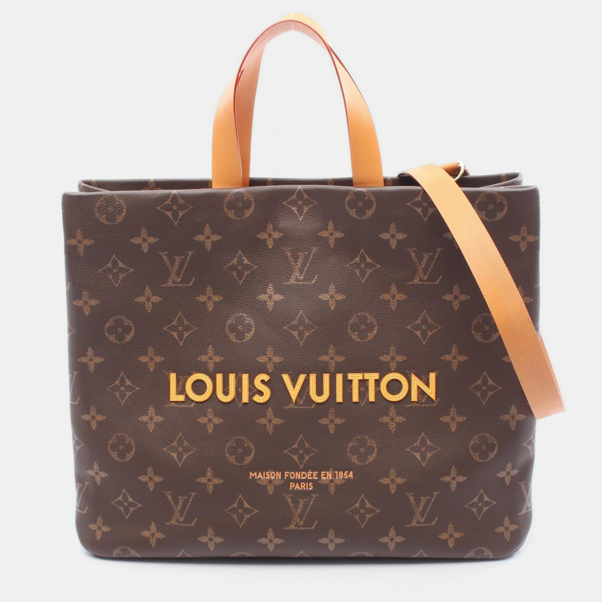 Pre-owned Louis Vuitton Shopper Tote Mm Brown Monogram Leather Shoulder Bag