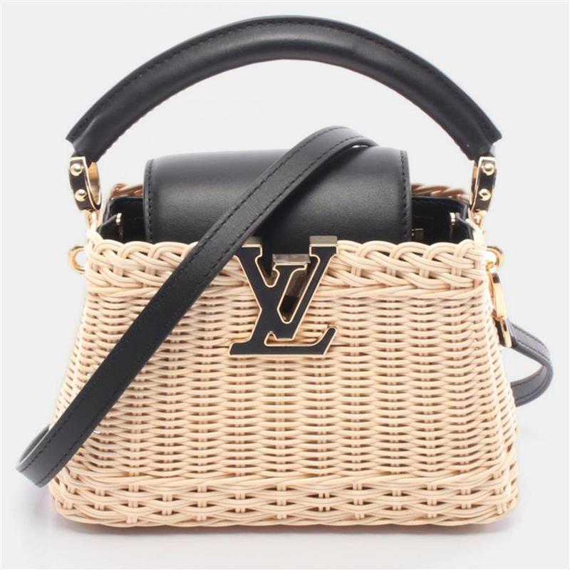 Pre-owned Louis Vuitton Capucine Mini Black In Sand