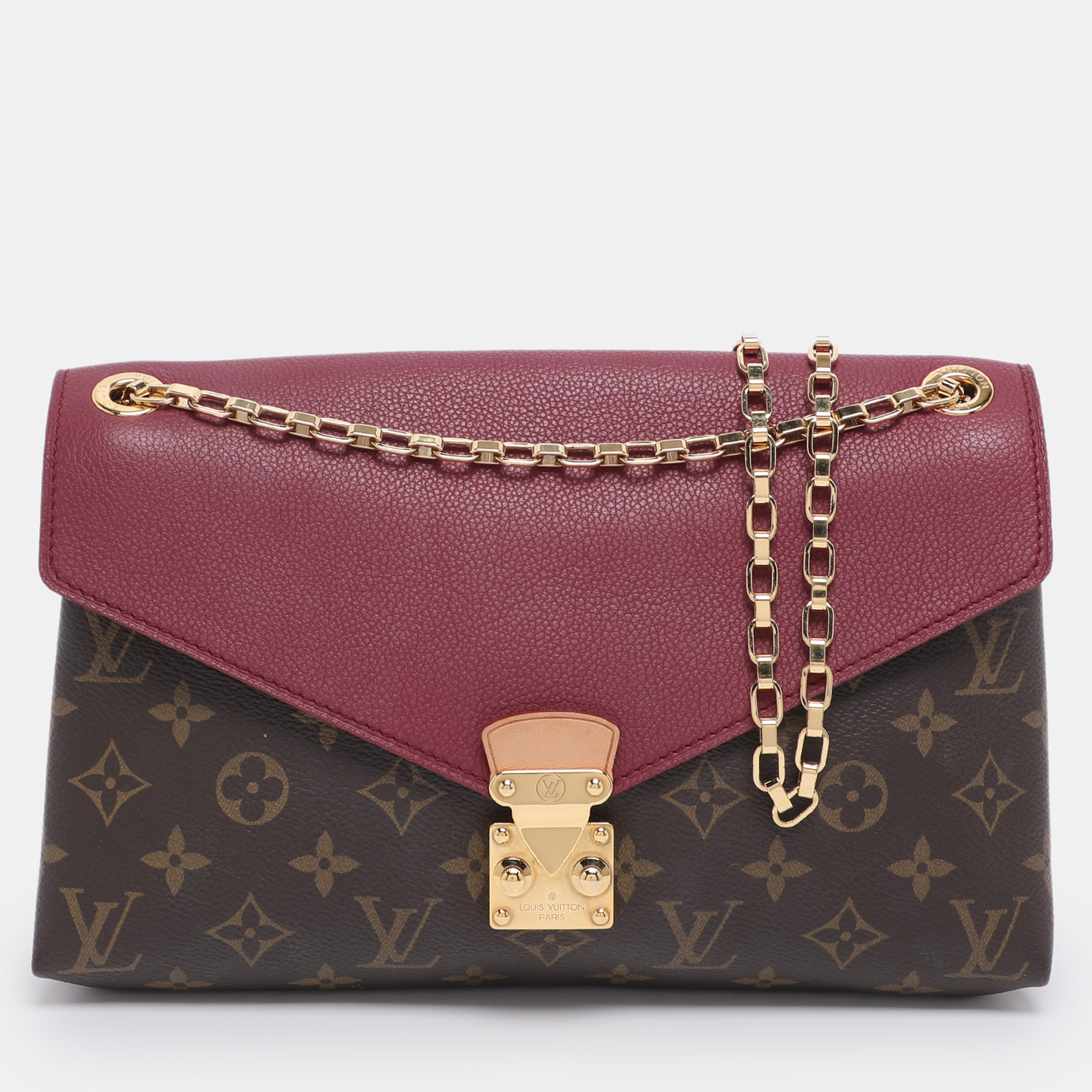 Pre-owned Louis Vuitton Aurore Monogram Canvas And Leather Pallas Chain Bag In Brown
