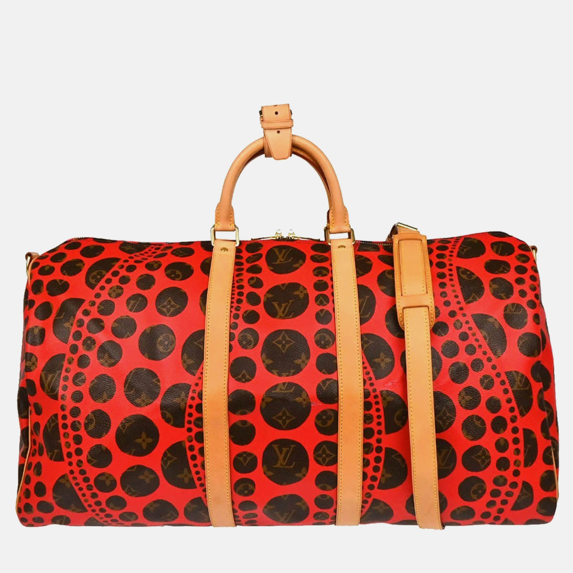 

Louis Vuitton Keepall Bandoulière 55 Brown/Red Pumpkin Dots Canvas Duffle Bag