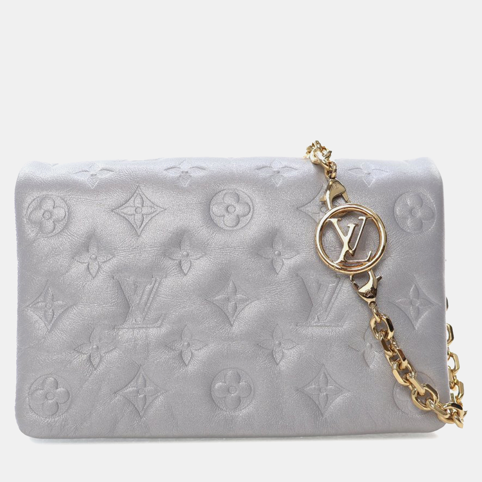 

Louis Vuitton Silver Monogram Embossed Lambskin Pochette Coussin