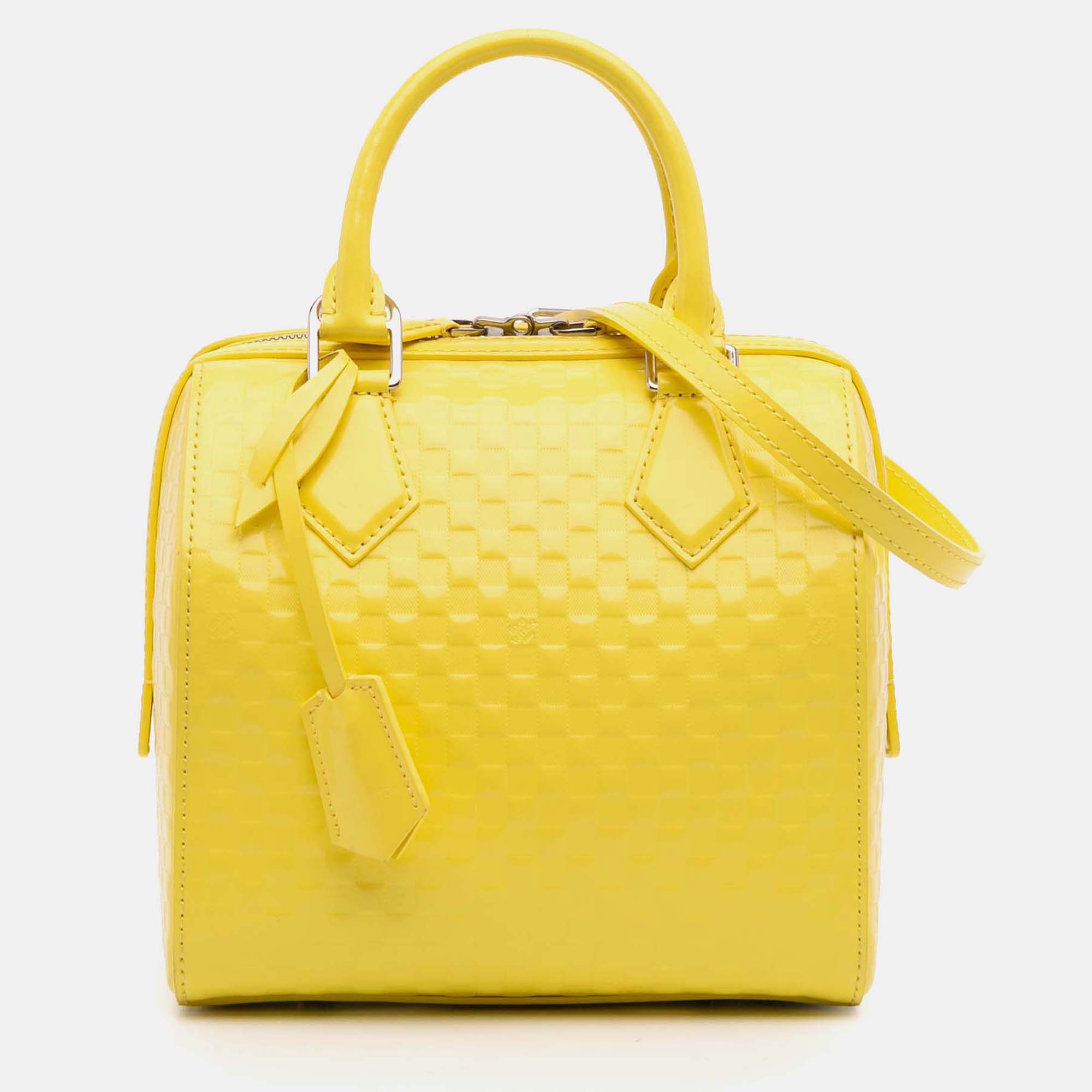 

Louis Vuitton Yellow Damier Facette Speedy Cube PM Bag