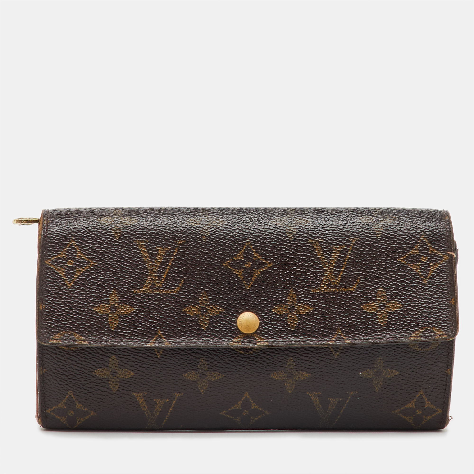 Pre-owned Louis Vuitton Monogram Canvas Sarah Long Wallet In Brown