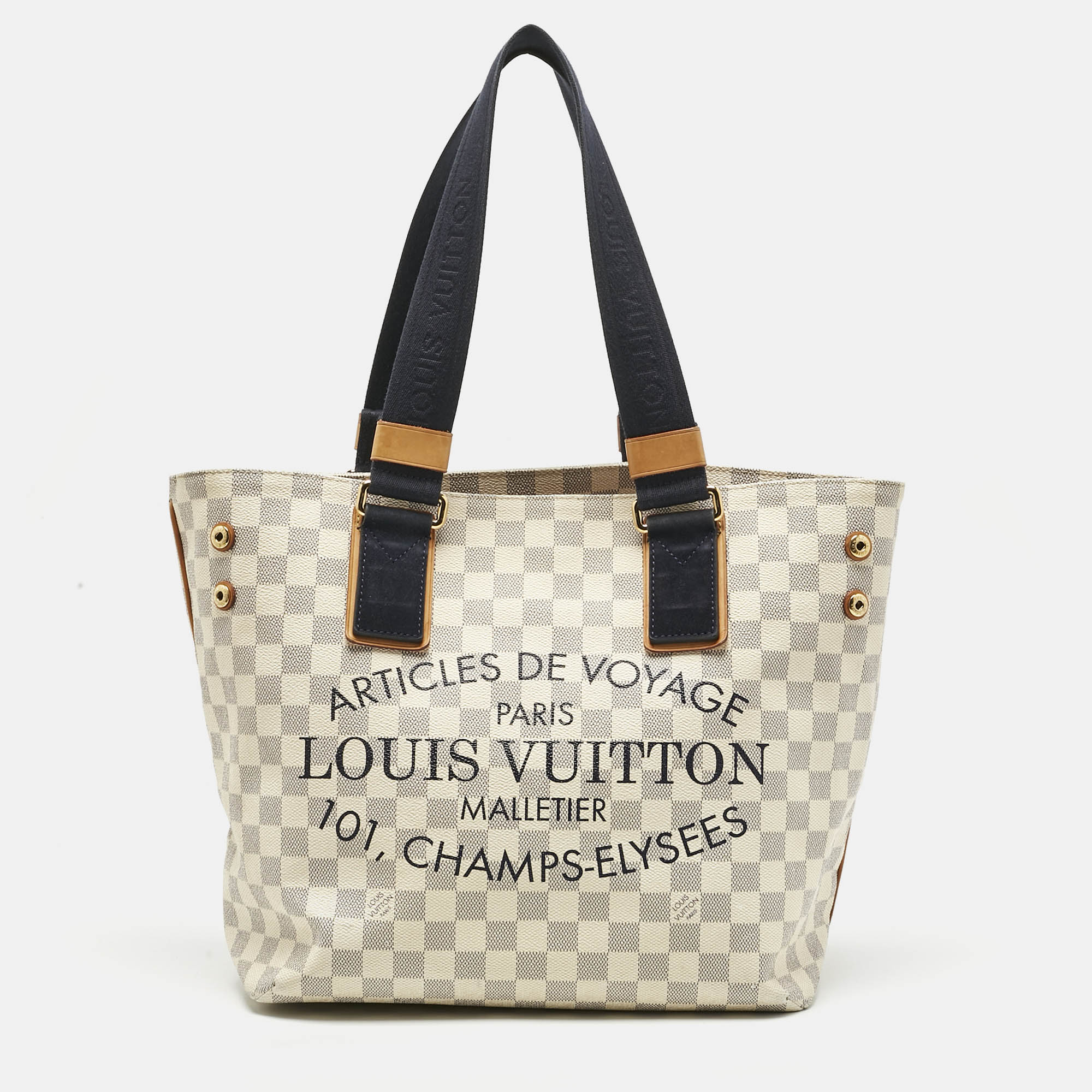 Pre-owned Louis Vuitton Damier Azur Canvas Limited Edition Beach Cabas Pm Bag In White