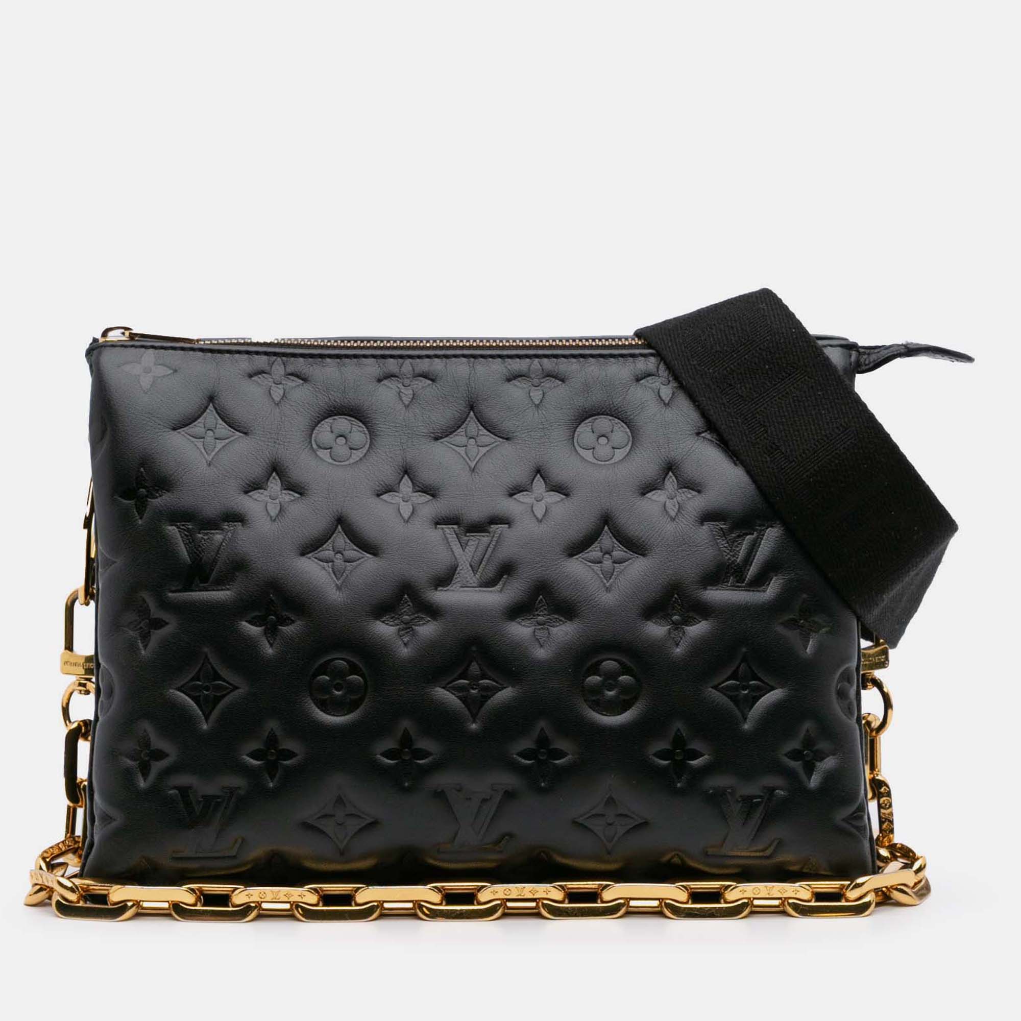 

Louis Vuitton Black Monogram Embossed Puffy Lambskin Coussin PM