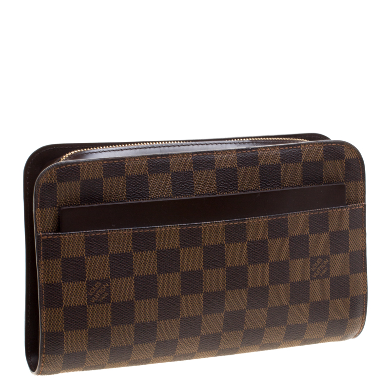 Louis Vuitton Saint-Louis hand-carried clutch in ebony checkered canvas  Brown Leather Cloth ref.296653 - Joli Closet