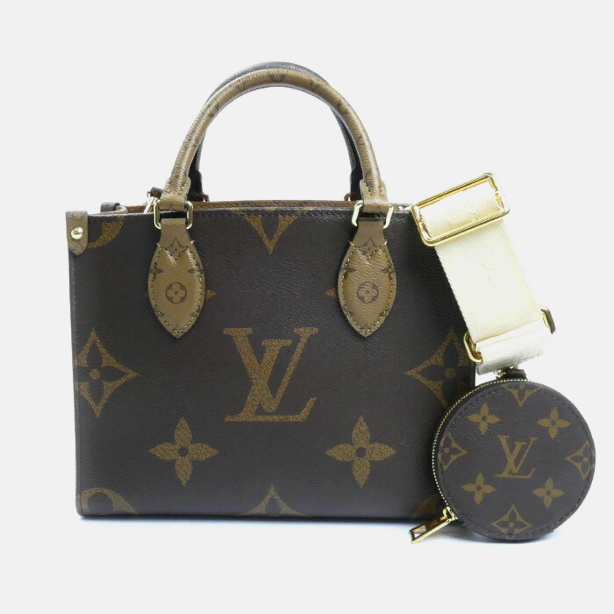 Pre-owned Louis Vuitton Onthego Pm Monogram & Reverse Brown Coated Canvas 2-way Shoulder Bag