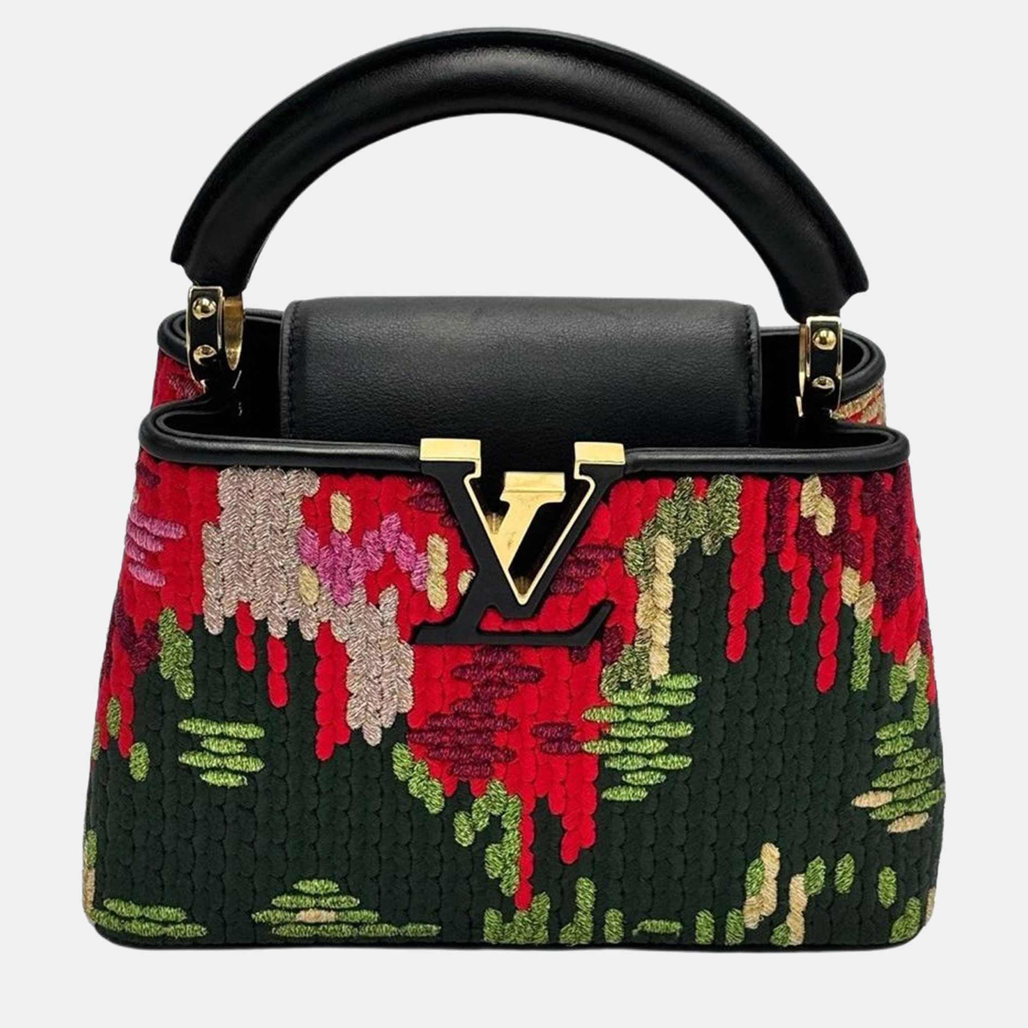 Pre-owned Louis Vuitton Capucines Multicolor Embroidered Cotton Handbag