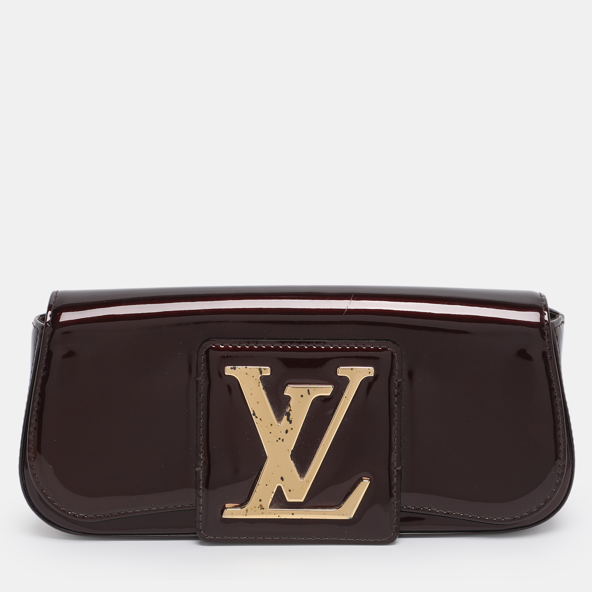 Pre-owned Louis Vuitton Amarante Vernis Sobe Clutch In Burgundy