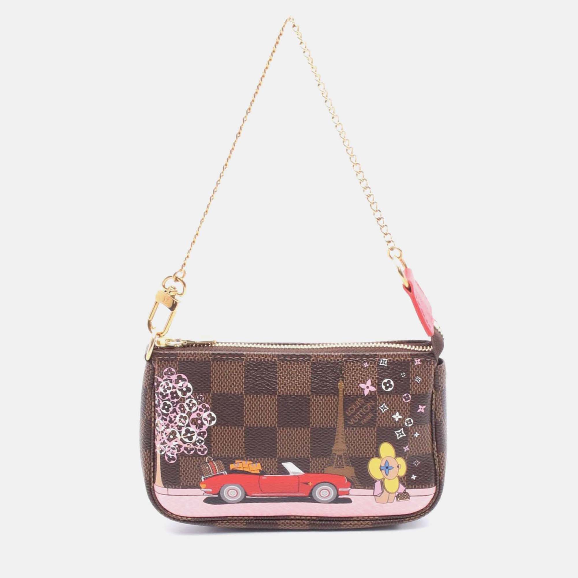 

Louis Vuitton Mini Pochette Accessoires Vivienne Handbag N60259 Damier Used Lv, Brown