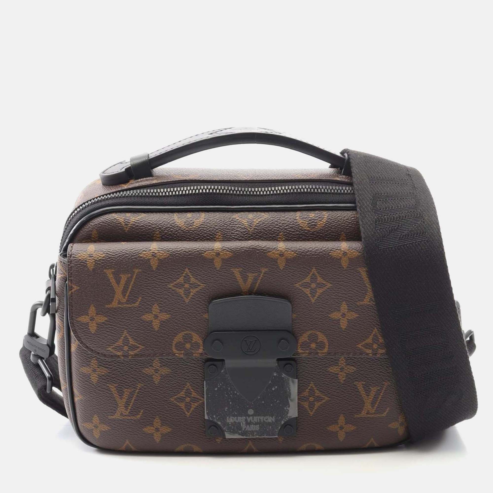Pre-owned Louis Vuitton S Lock Messenger Shoulder Handbag M45806 Monogram Macassar Canvas In Brown