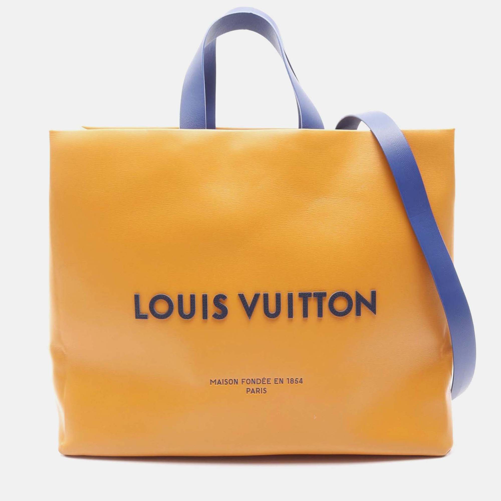 Pre-owned Louis Vuitton Shopper Tote Mm Shoulder Bag M24457 Leather Saffron Used Unisex In Orange