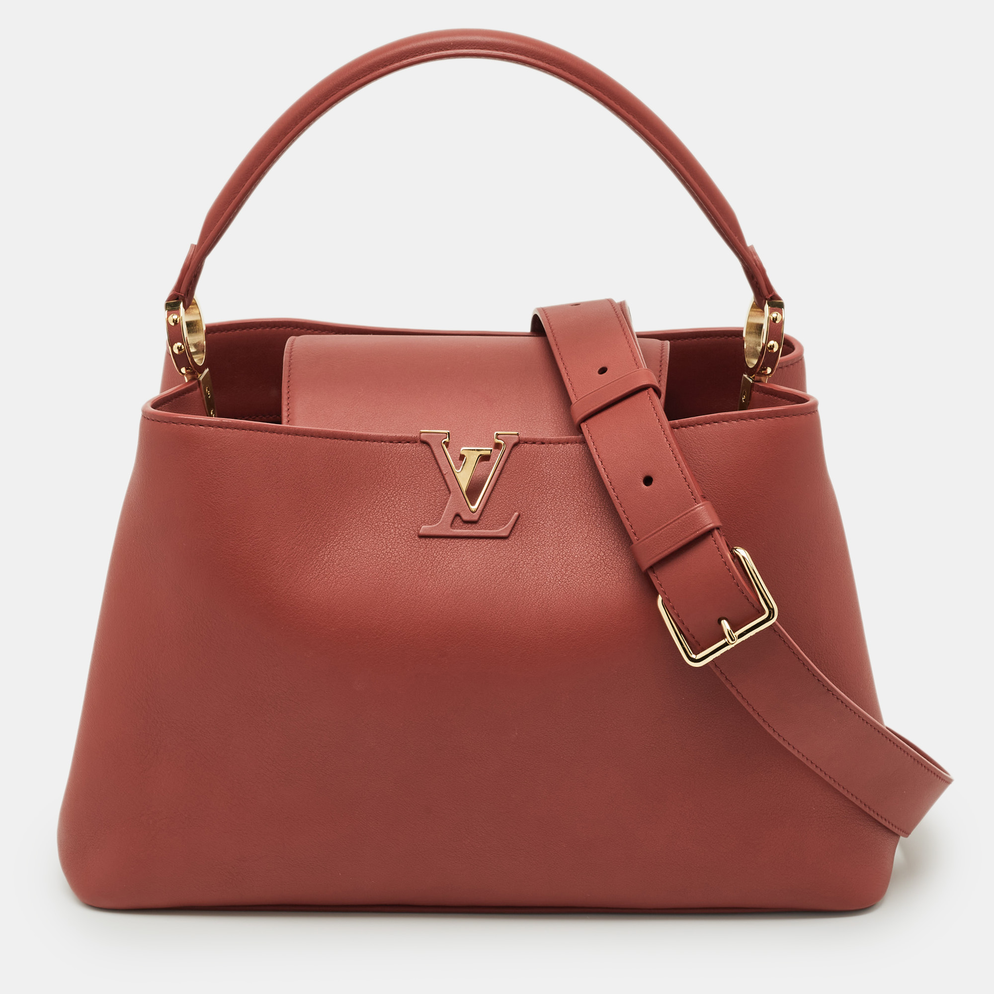 

Louis Vuitton Rust Leather Souple Capucines GM Bag, Red