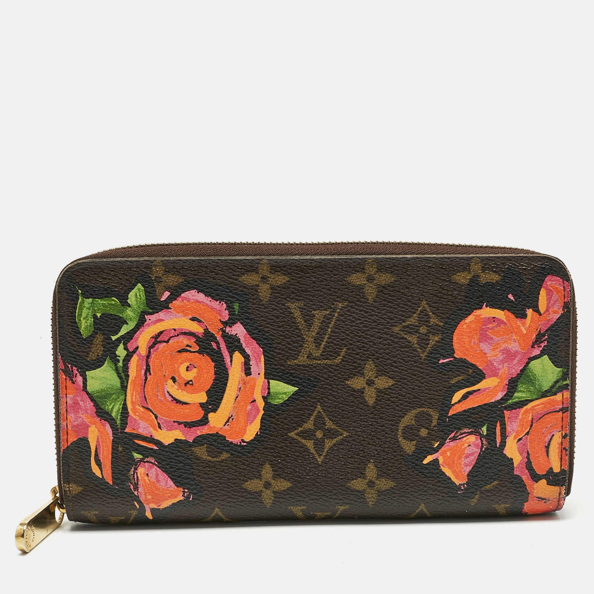 Pre-owned Louis Vuitton Monogram Roses Canvas Zippy Wallet In Brown