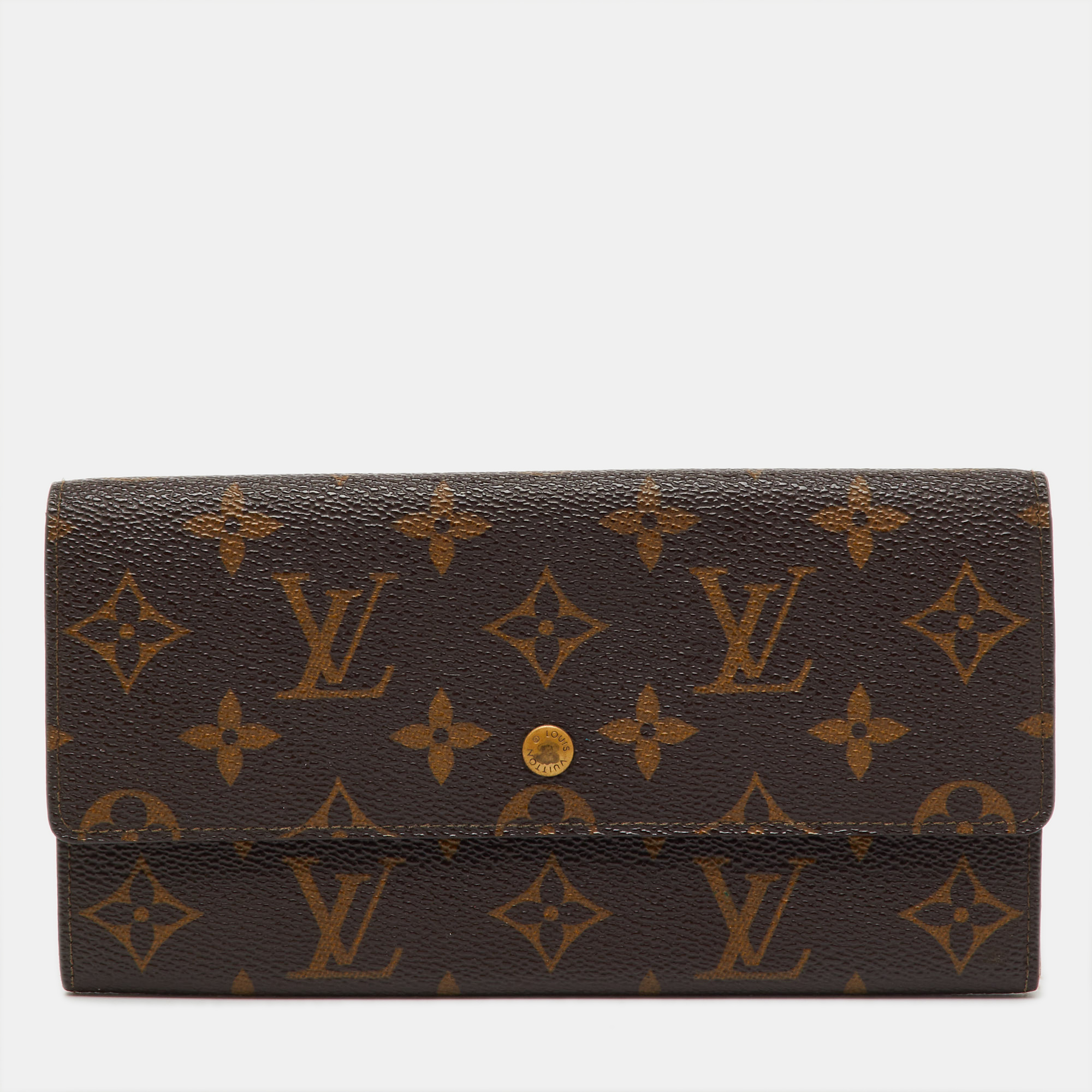 Pre-owned Louis Vuitton Monogram Canvas Sarah Long Wallet In Brown