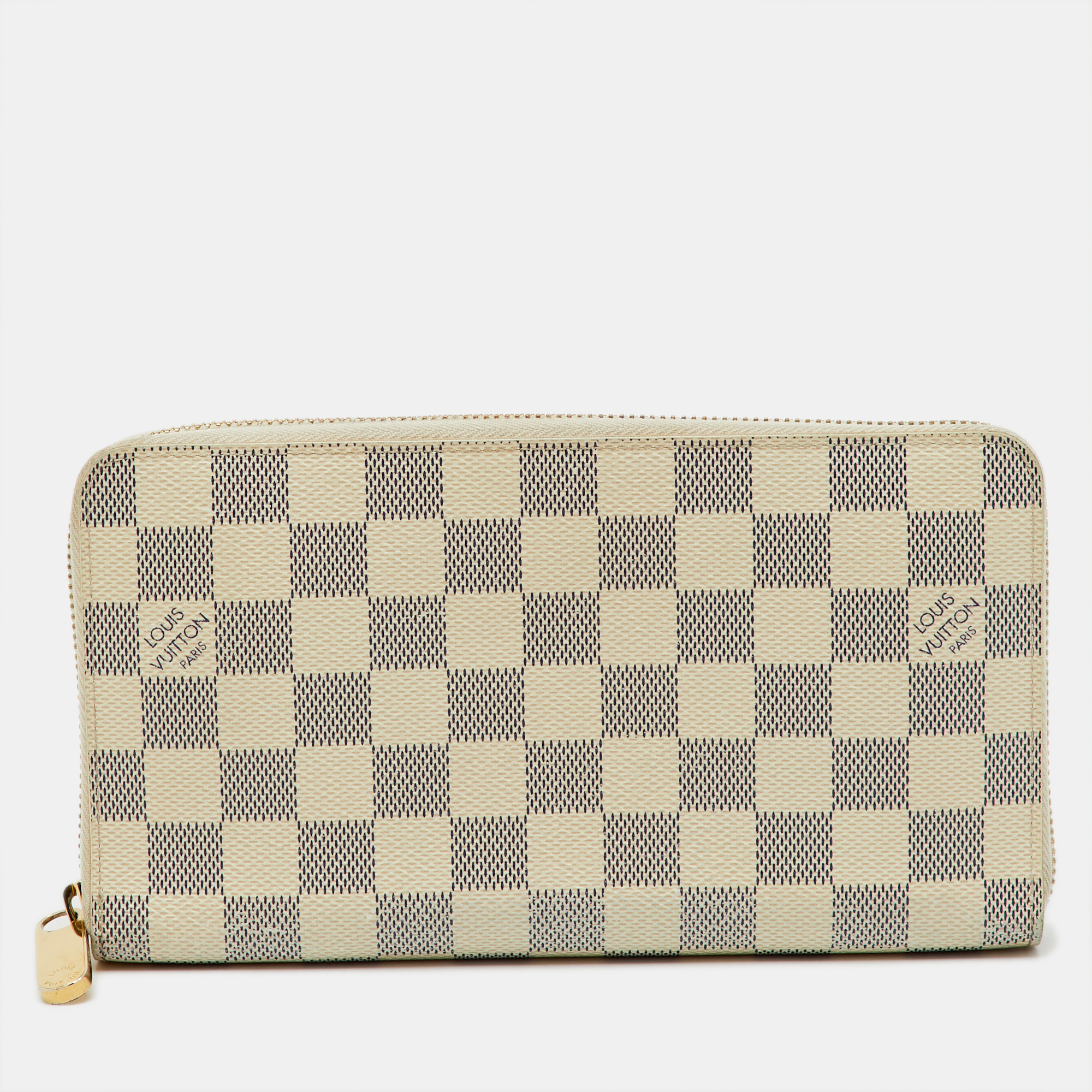 Pre-owned Louis Vuitton Damier Azur Canvas Zippy Organizer Wallet In White