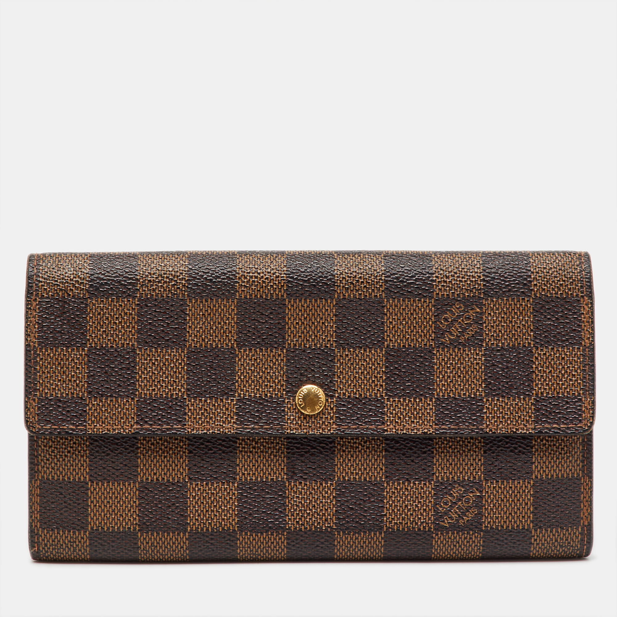 Pre-owned Louis Vuitton Damier Ebene Canvas Sarah Long Wallet In Brown