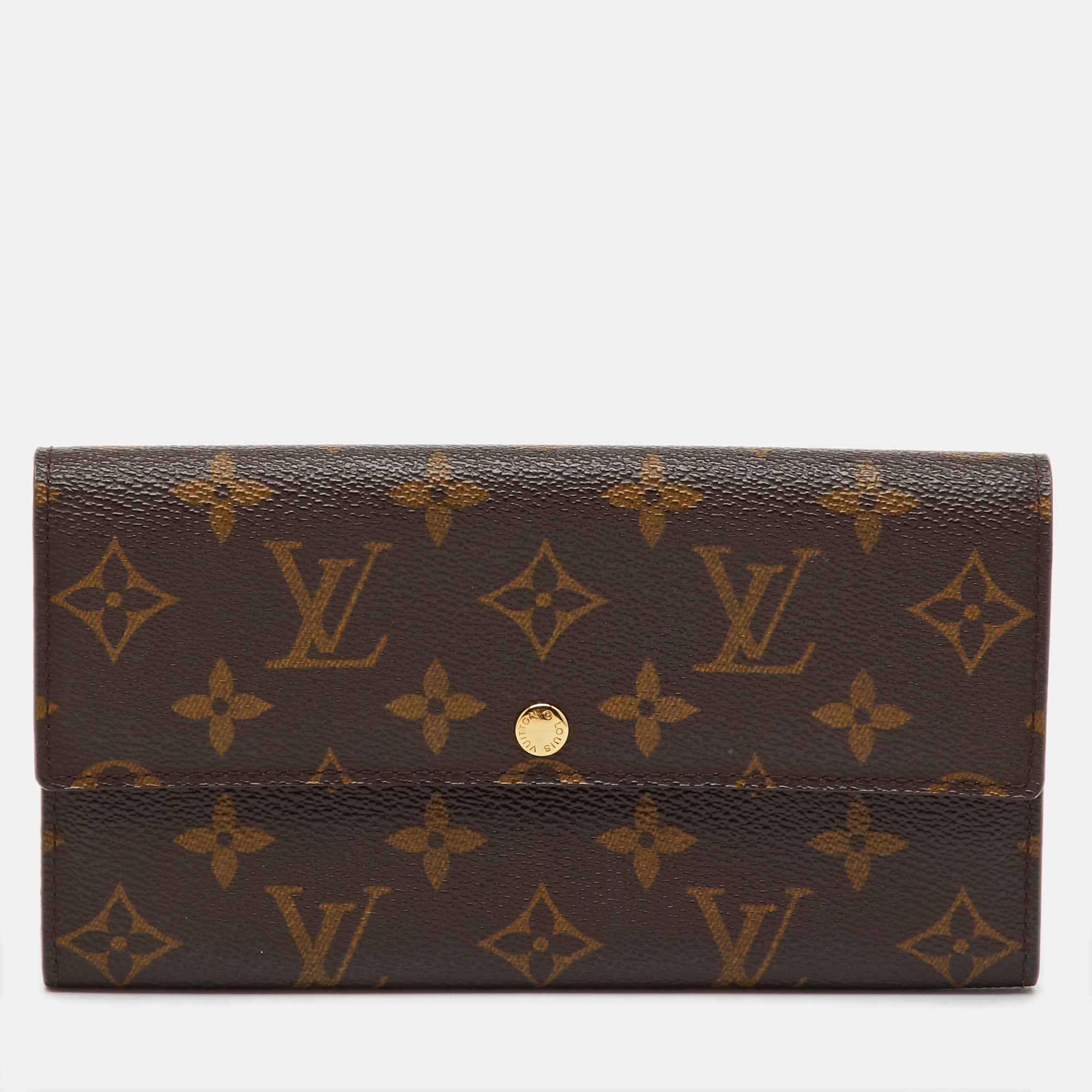 Pre-owned Louis Vuitton Monogram Canvas Sarah Long Wallet In Brown