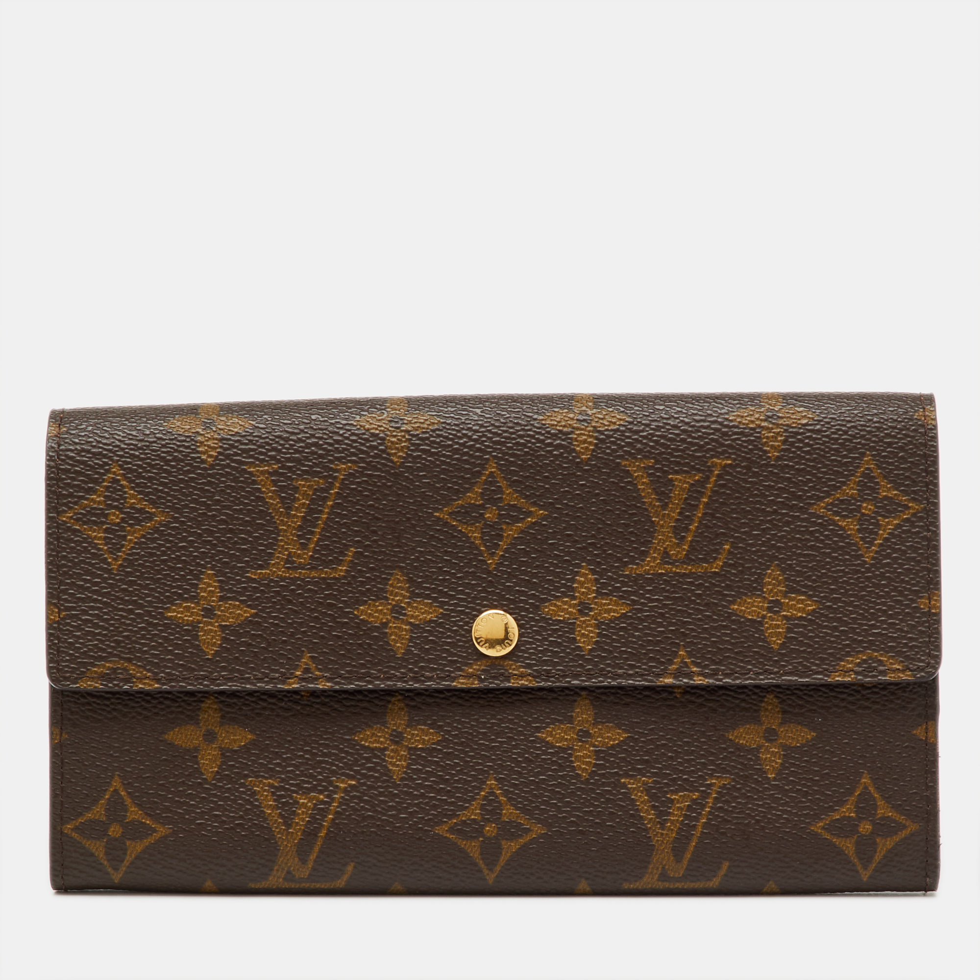 Pre-owned Louis Vuitton Monogram Canvas Sarah Long Wallet In Brown