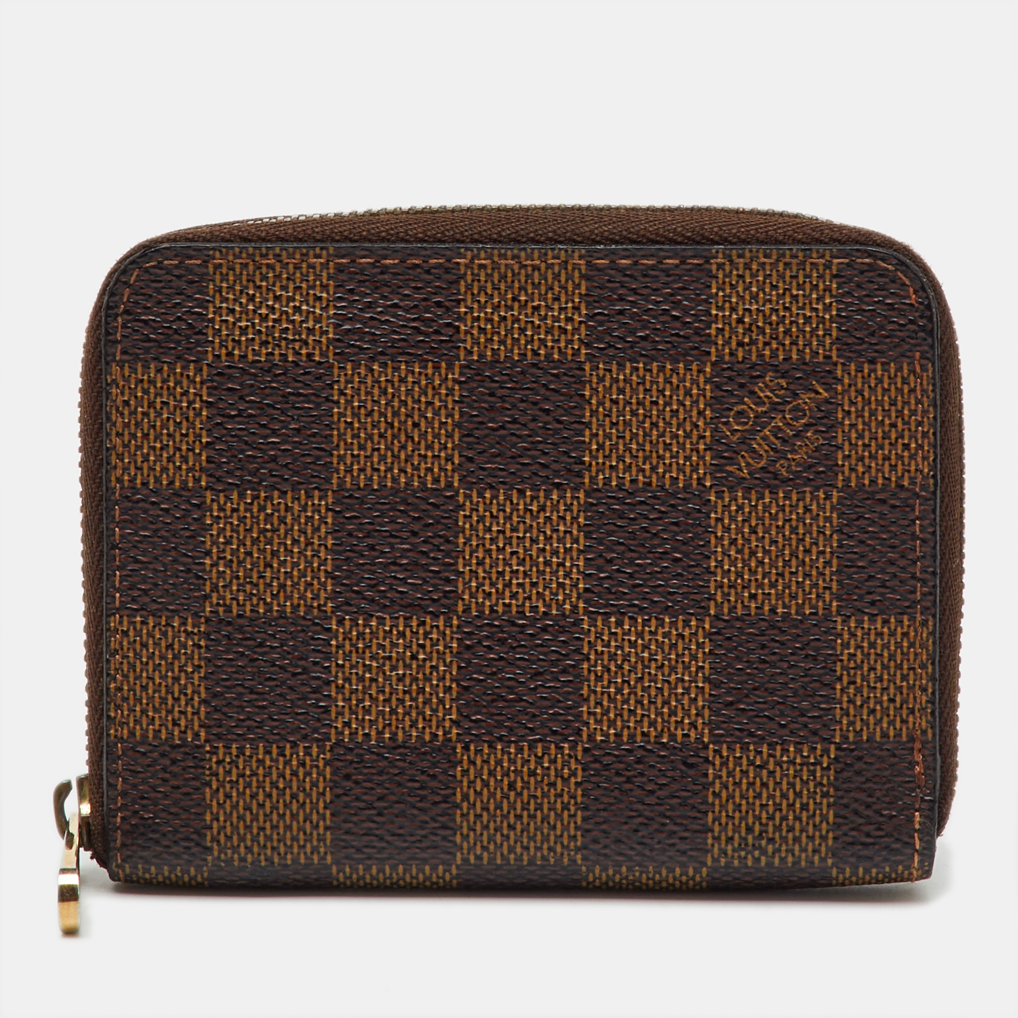 Pre-owned Louis Vuitton Damier Ebene Canvas Zippy Coin Purse In Brown
