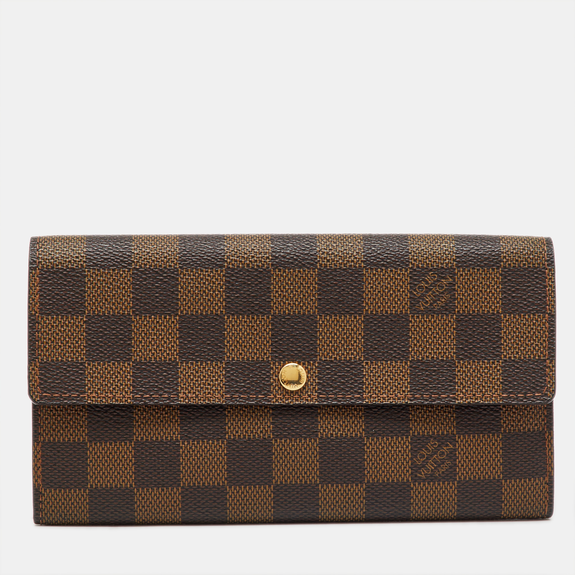 Pre-owned Louis Vuitton Damier Ebene Canvas Sarah Long Wallet In Brown