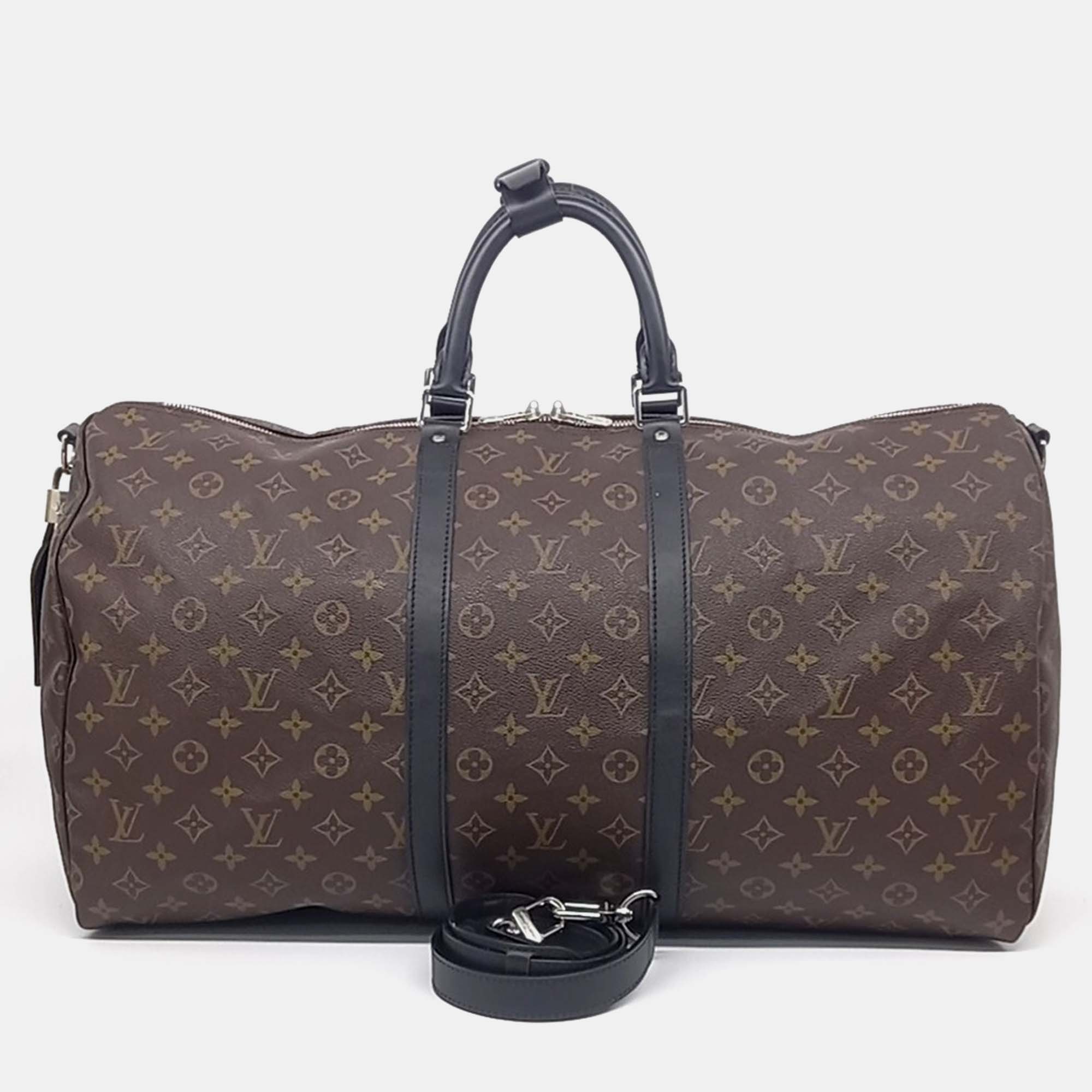 

Louis Vuitton Brown Coated Canvas Makassar Bandouliere Keepall 55