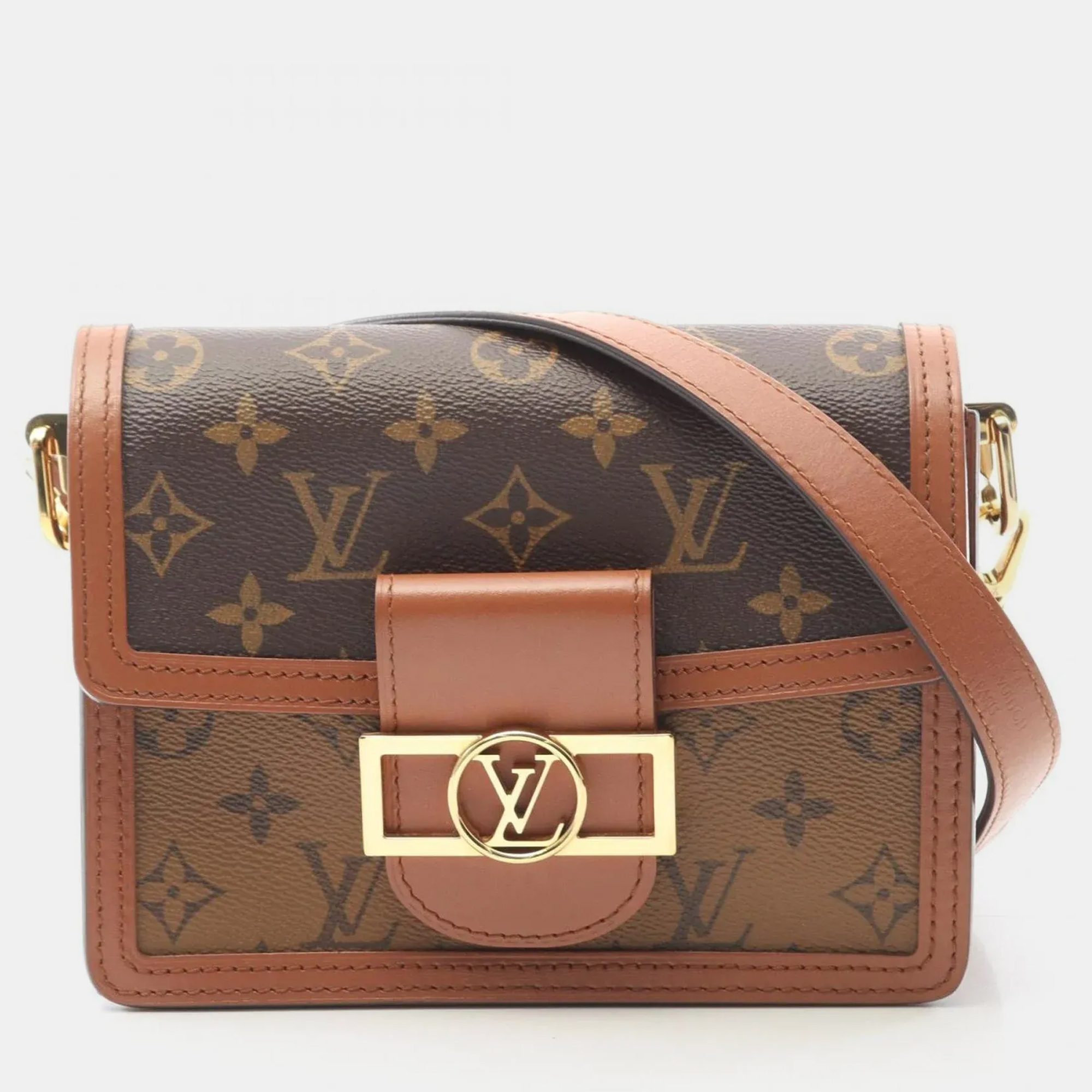 

Louis Vuitton Dauphine Mini Monogram Reverse Brown Coated Canvas Leather Shoulder Bag, Beige