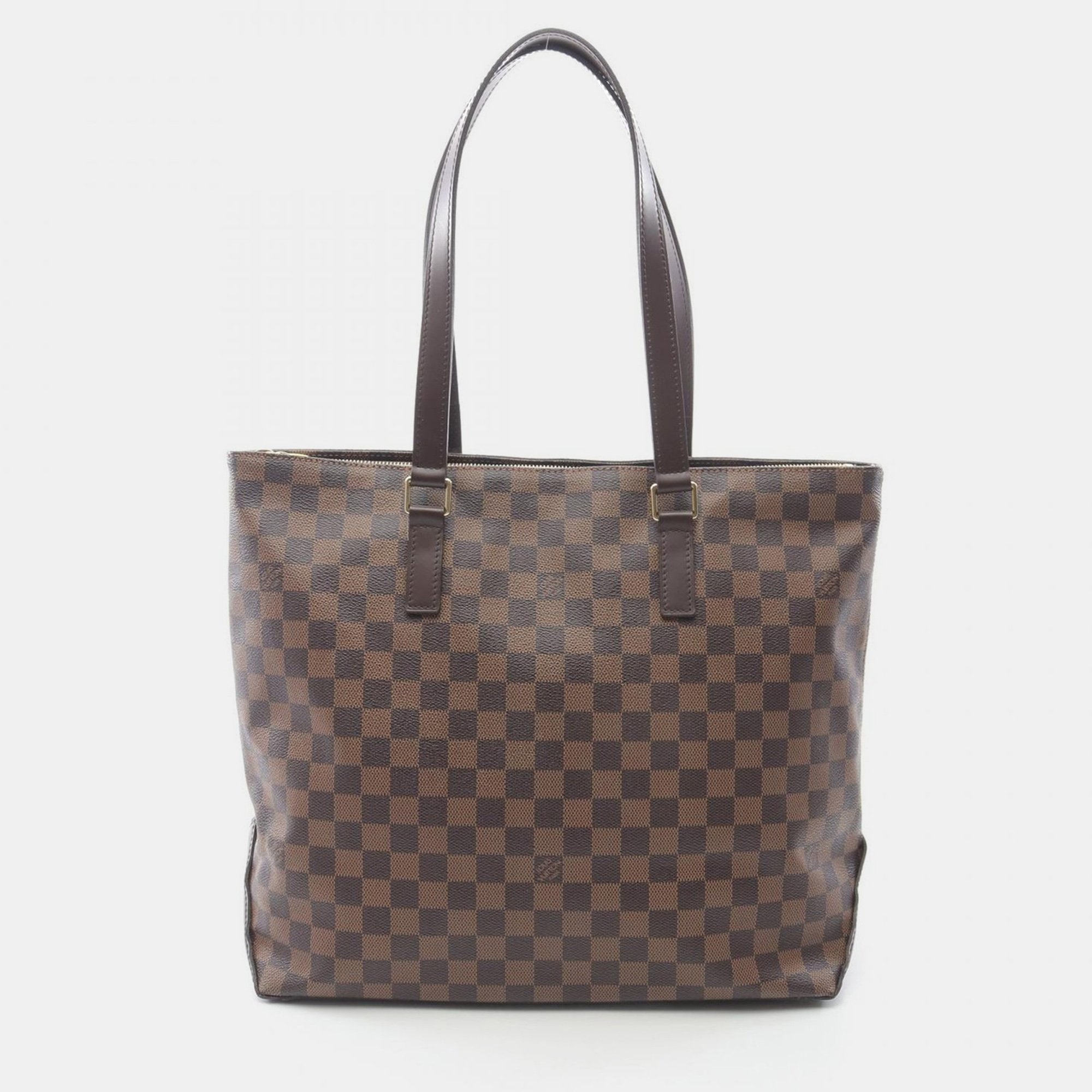 Pre-owned Louis Vuitton Cabas Mezzo Tote Bag Damier Canvas Leather Ebene In Brown