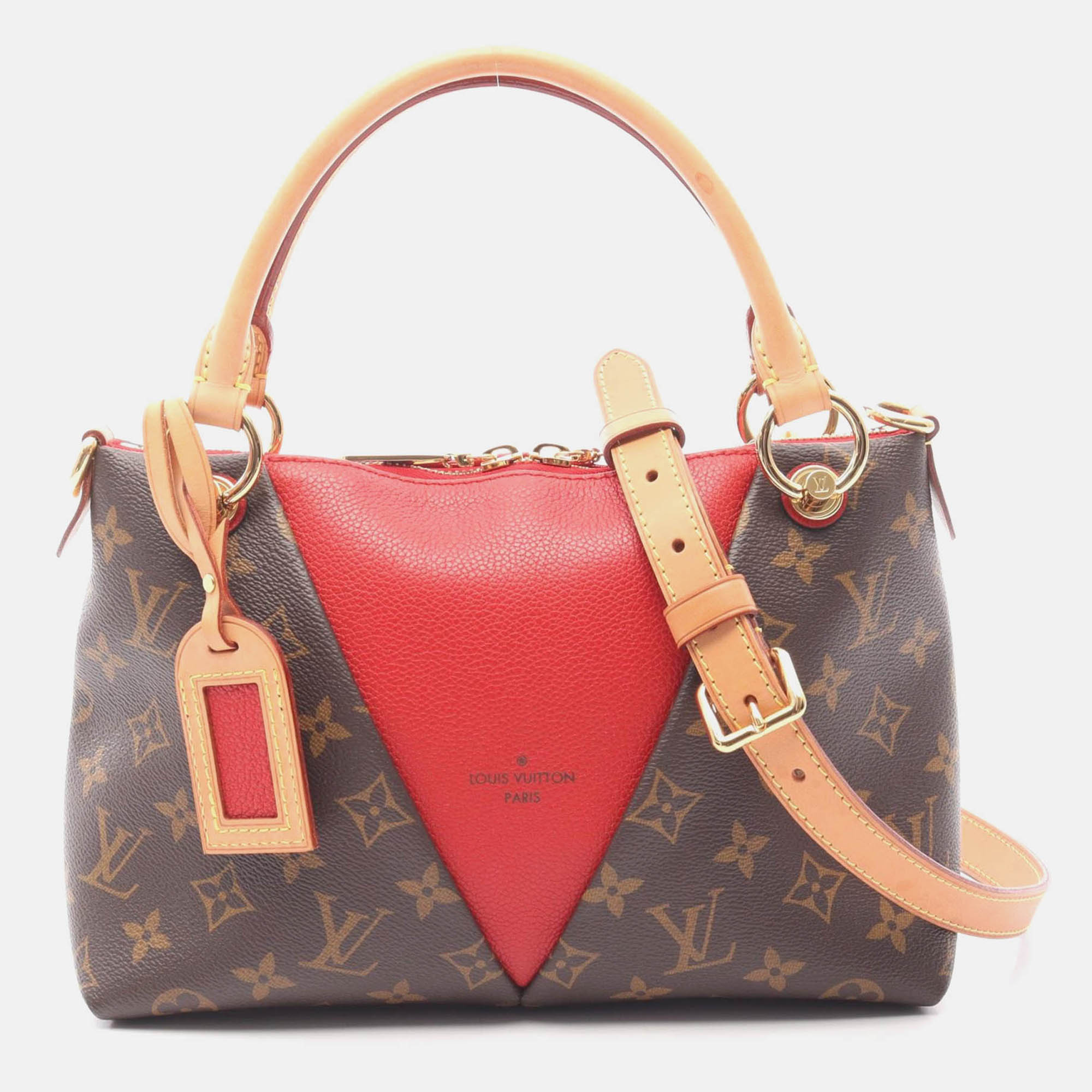 

Louis Vuitton V Tote Bb Shoulder Handbag Monogram Canvas Leather Red, Brown