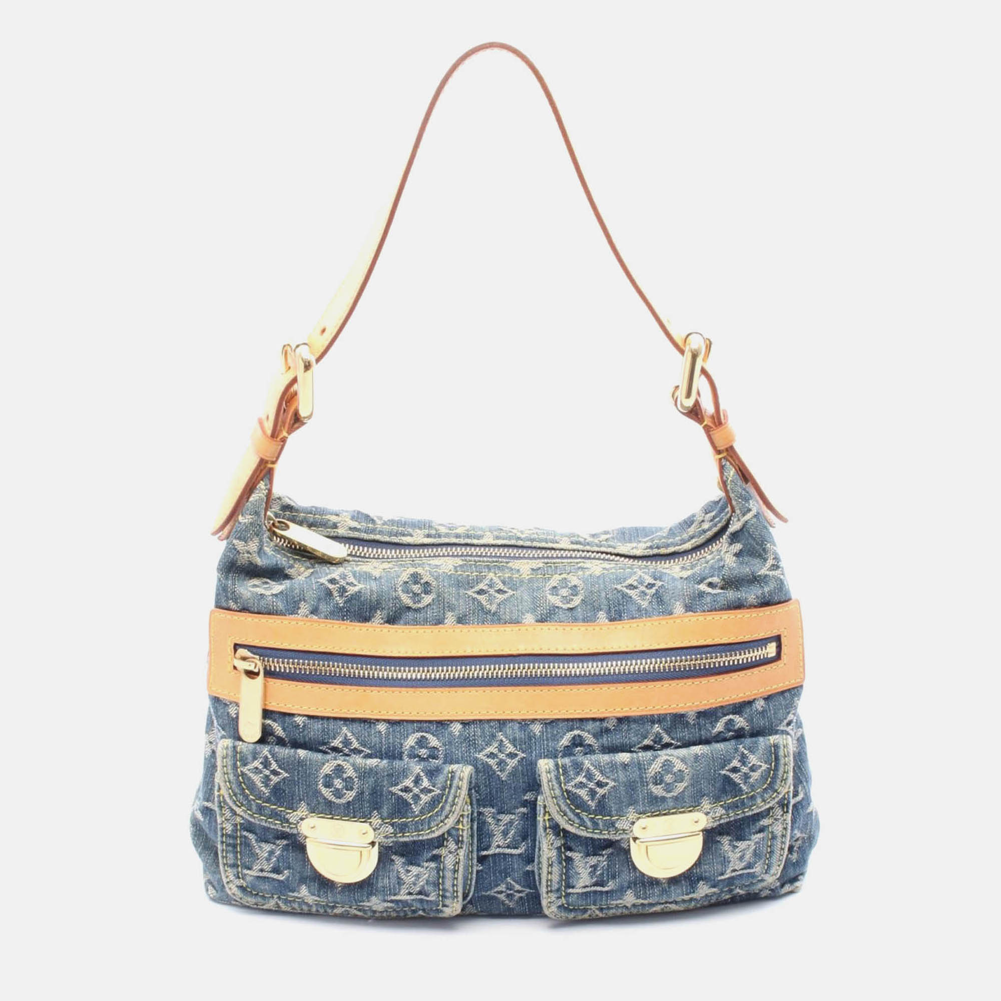 Pre-owned Louis Vuitton Baggy Pm Shoulder Bag Monogram Denim Leather In Blue