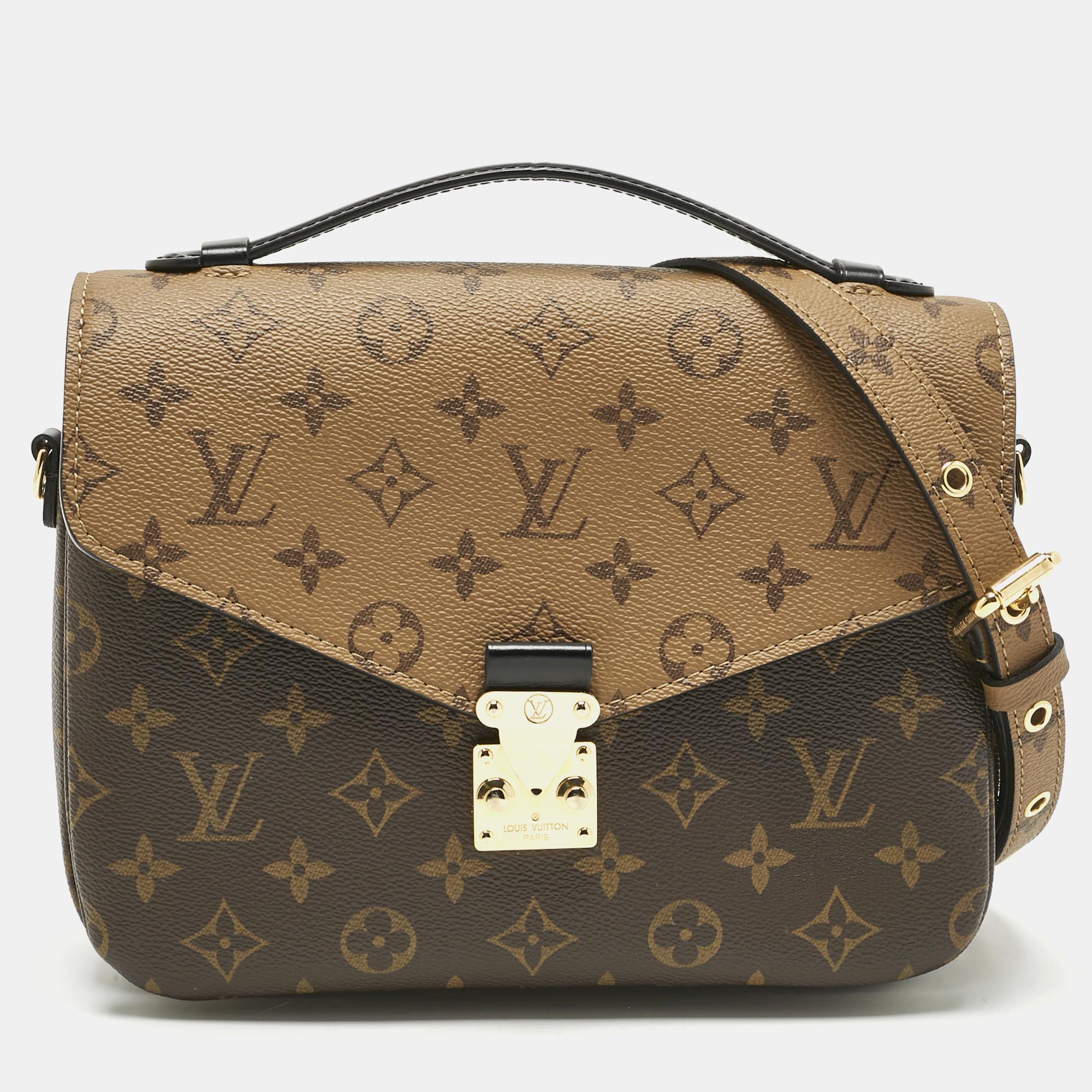 Pre-owned Louis Vuitton Monogram Reverse Canvas Pochette Metis Bag In Brown