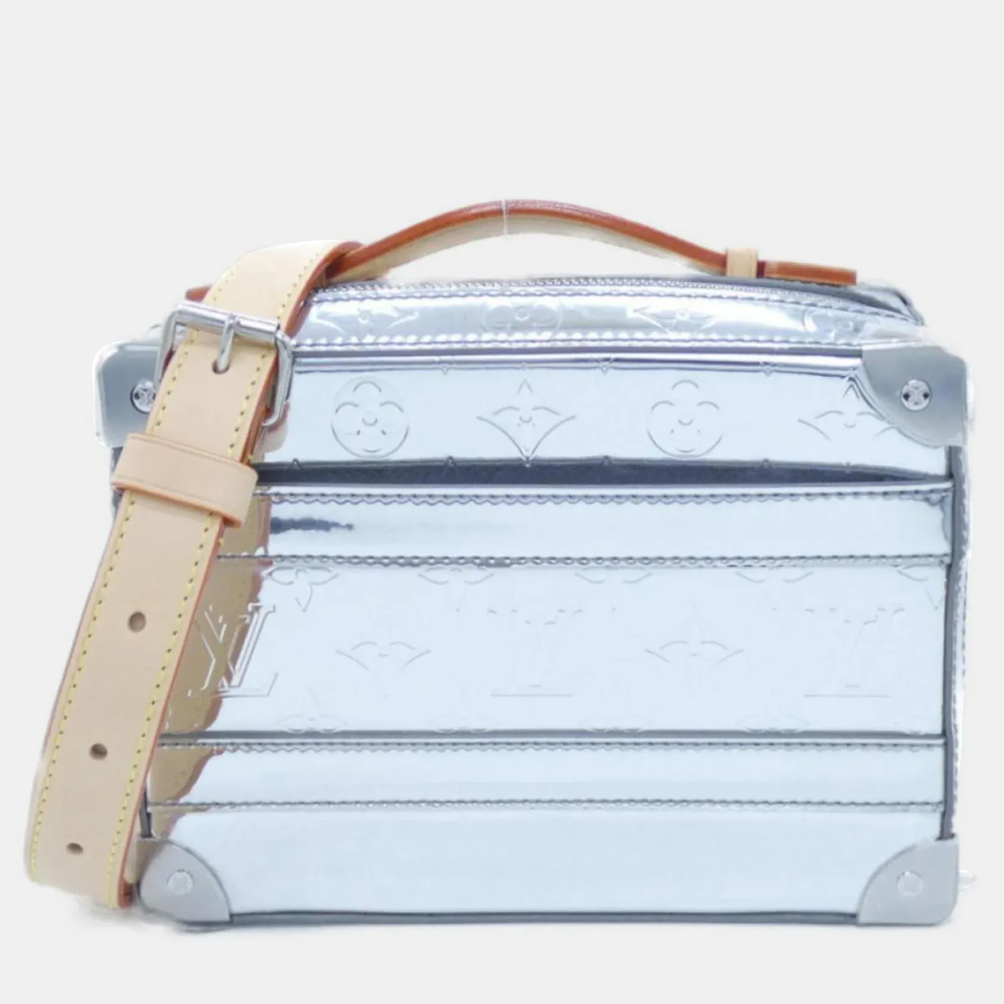 Louis Vuitton Soft Trunk Mirror Silver Monogram Leather Shoulder Bag