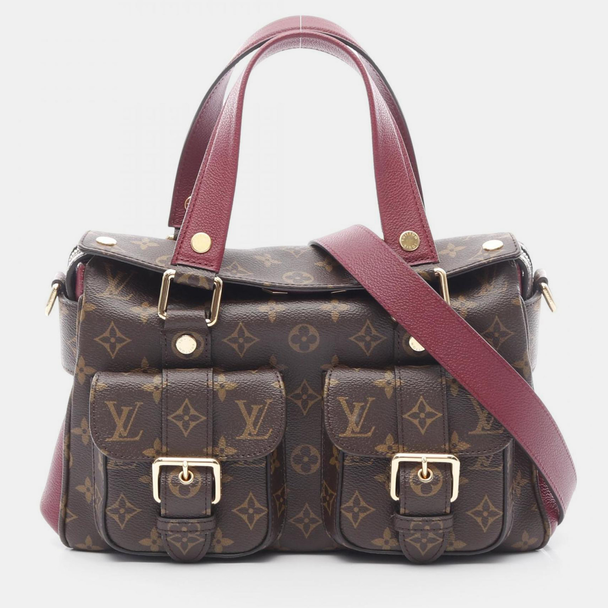 

Louis Vuitton Manhattan Handbag Coated Canvas Leather Monogram Brown Bordeaux