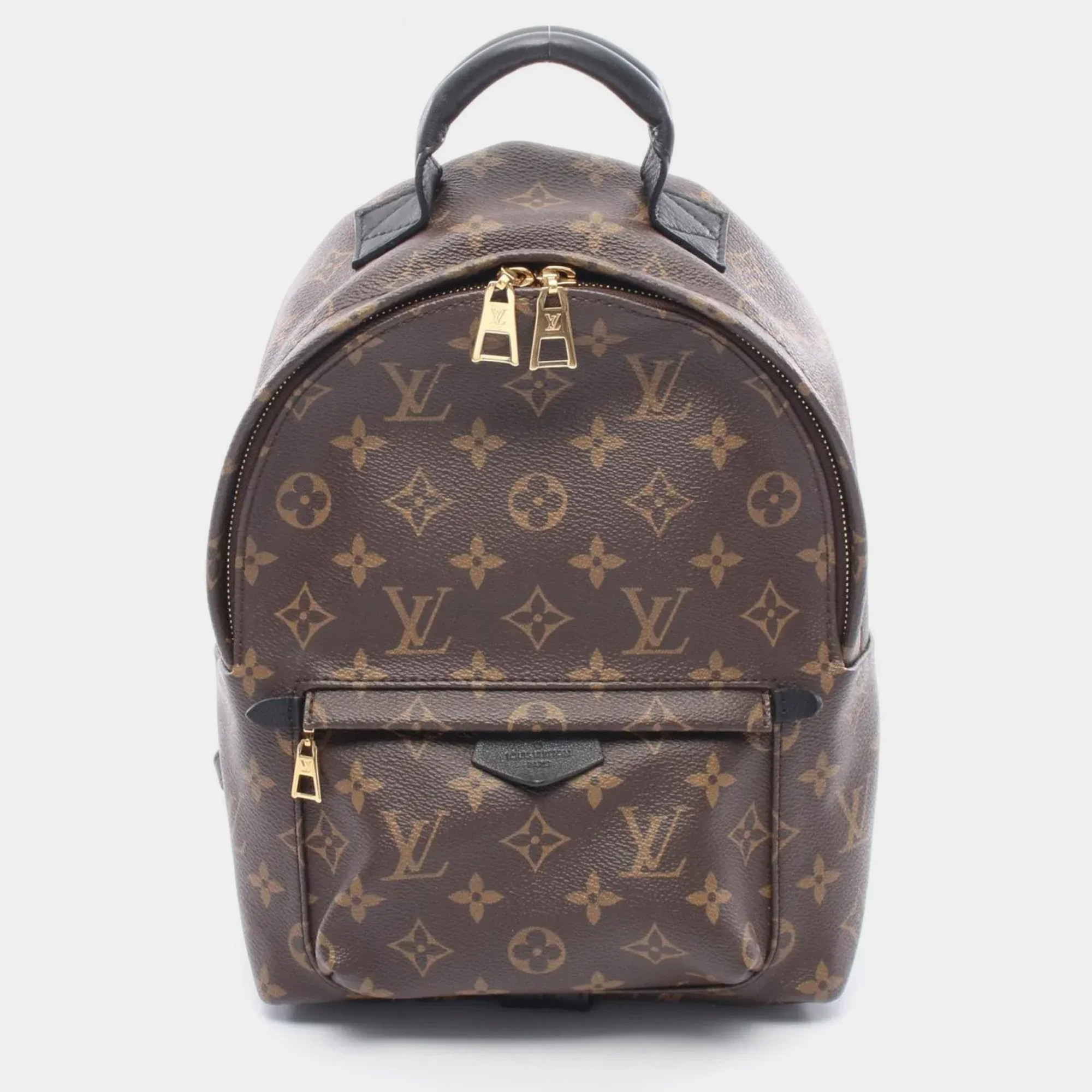 Pre-owned Louis Vuitton Palm Springs Pm Backpack Coated Canvas And Leather Monogram Brown Black