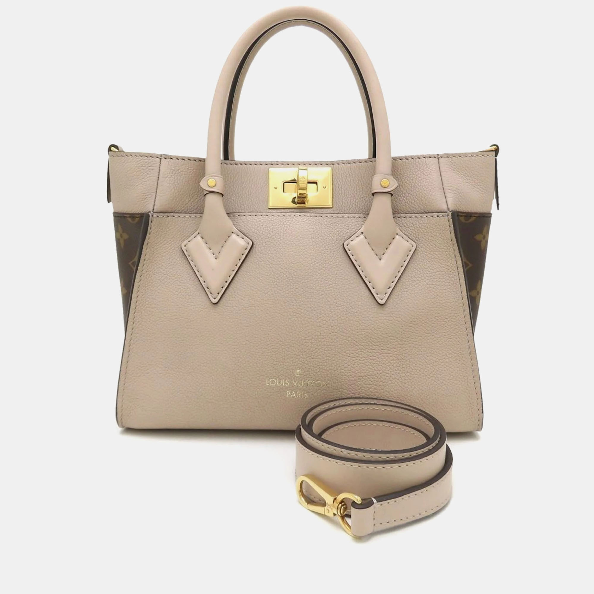 

Louis Vuitton On My Side PM Greige Brown Monogram Canvas Handbag