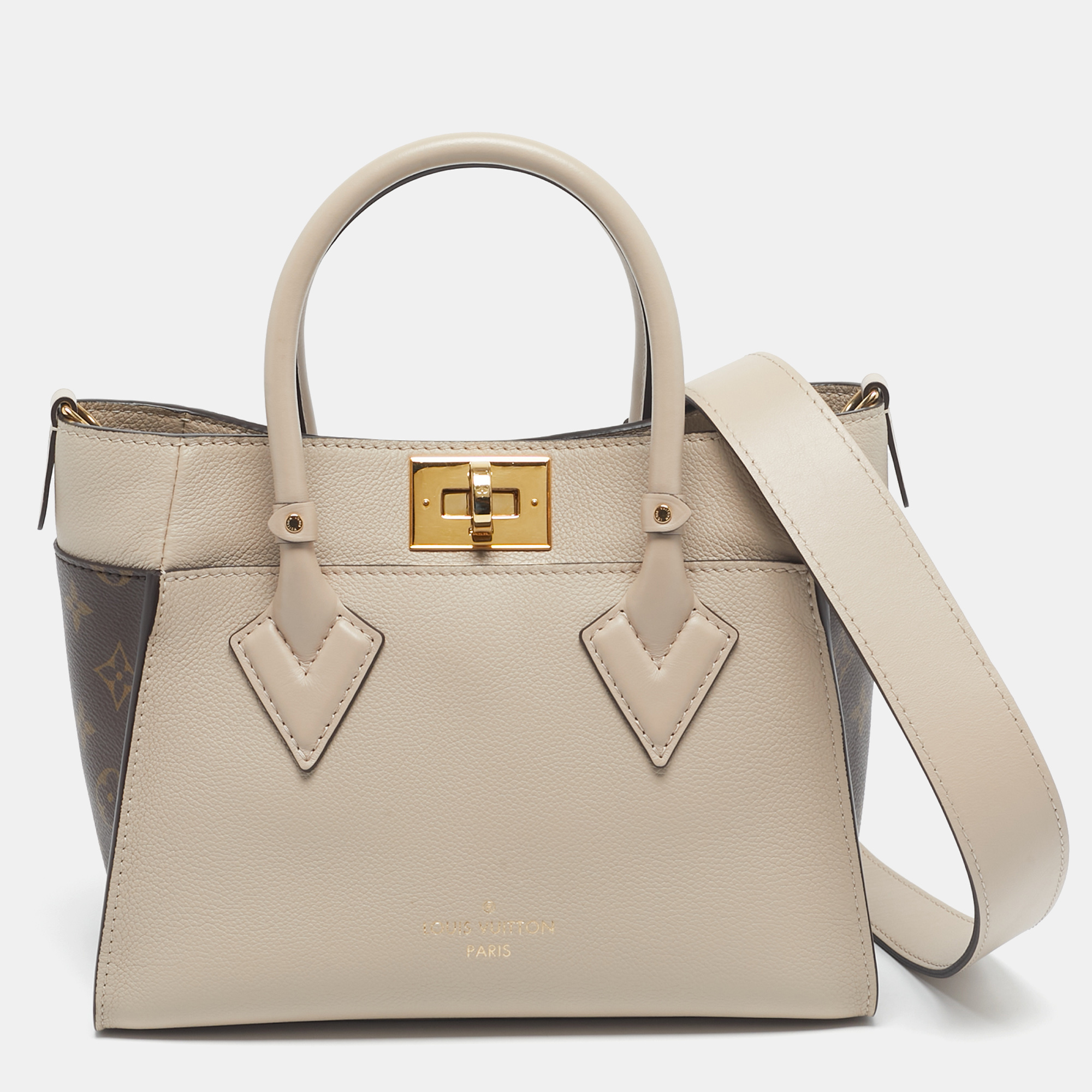 

Louis Vuitton Greige Monogram Leather and Canvas On My Side PM Bag, Beige
