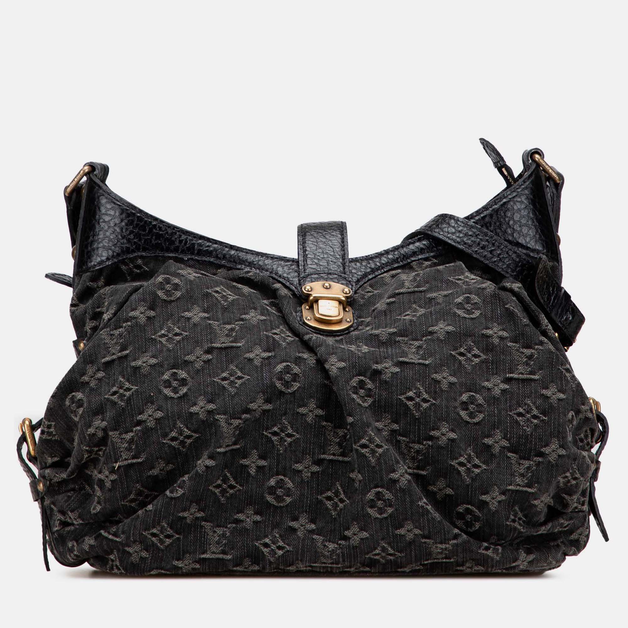 Pre-owned Louis Vuitton Black Monogram Denim Mahina Xs