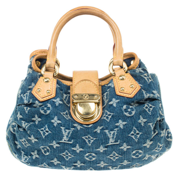 Pre Owned Louis Vuitton Blue Monogram Denim Pleaty Handbag PM