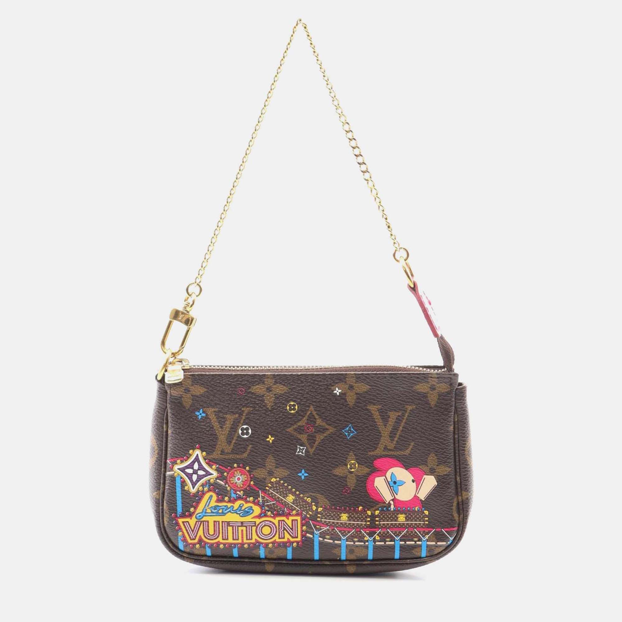 Pre-owned Louis Vuitton Mini Pochette Accessoires Holiday Handbag Monogram Vivienne In Brown