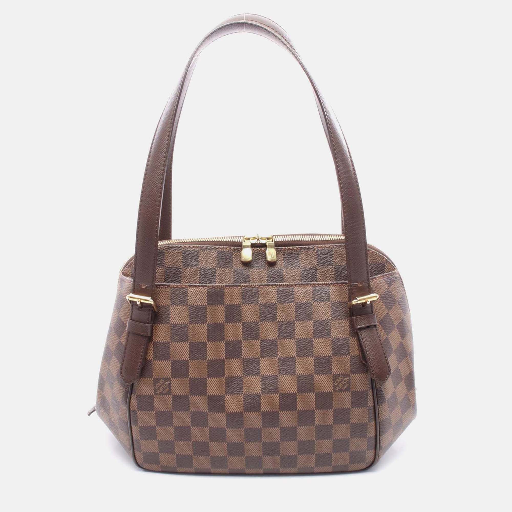 

Louis Vuitton Belem Mm Shoulder Bag Damier Canvas Leather Ebene, Brown