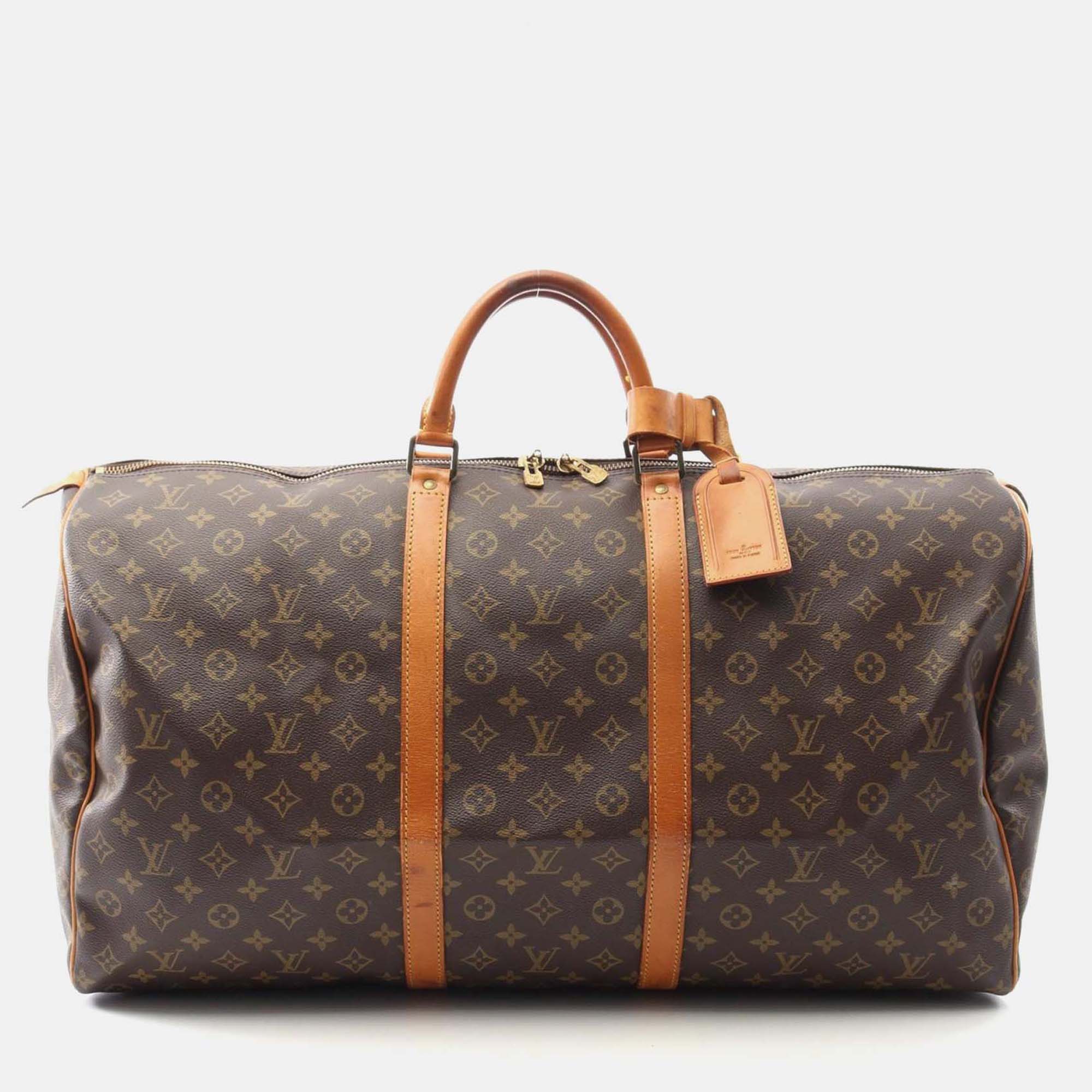Pre-owned Louis Vuitton Keepall60 Travel Bag Monogram Canvas Leather Brown